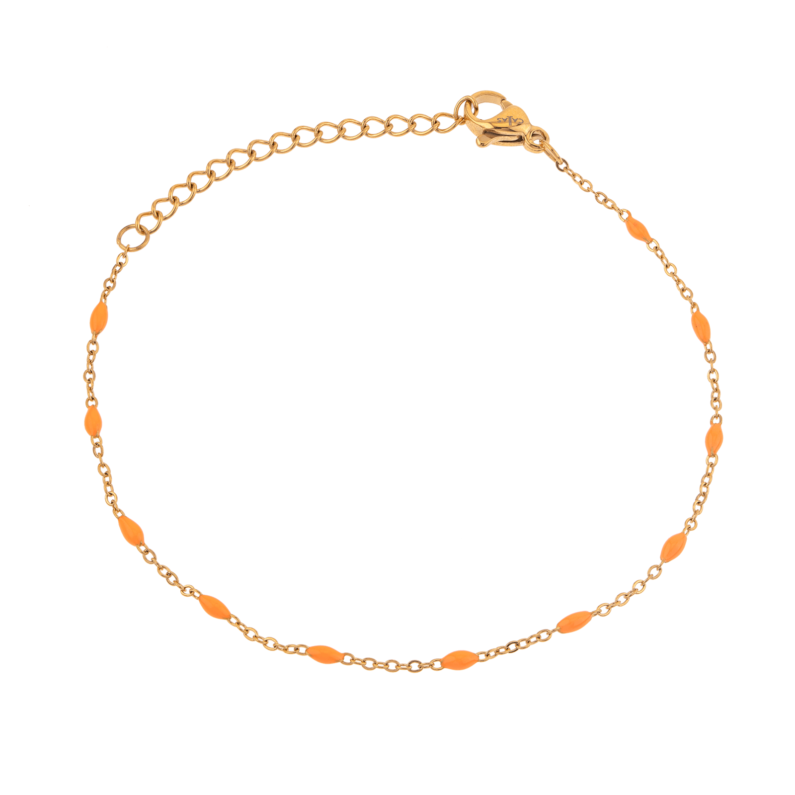 Bracelet Acier Jaune Olives Email Orange 2mm Chaîne 1.2mm 16A20cm