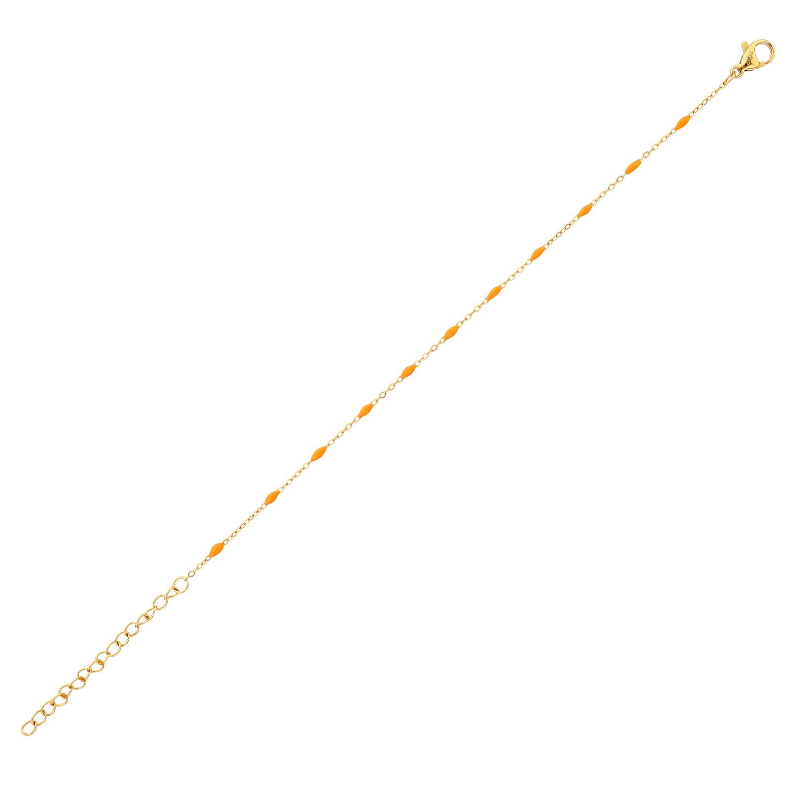 Bracelet Acier Jaune Olives Email Orange 2mm Chaîne 1.2mm 16A20cm