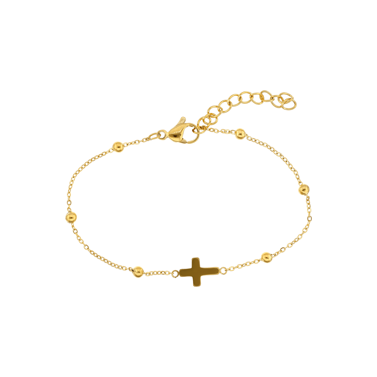 Bracelet Callas Acier doré boule centre Croix 17 plus 3 centimètres