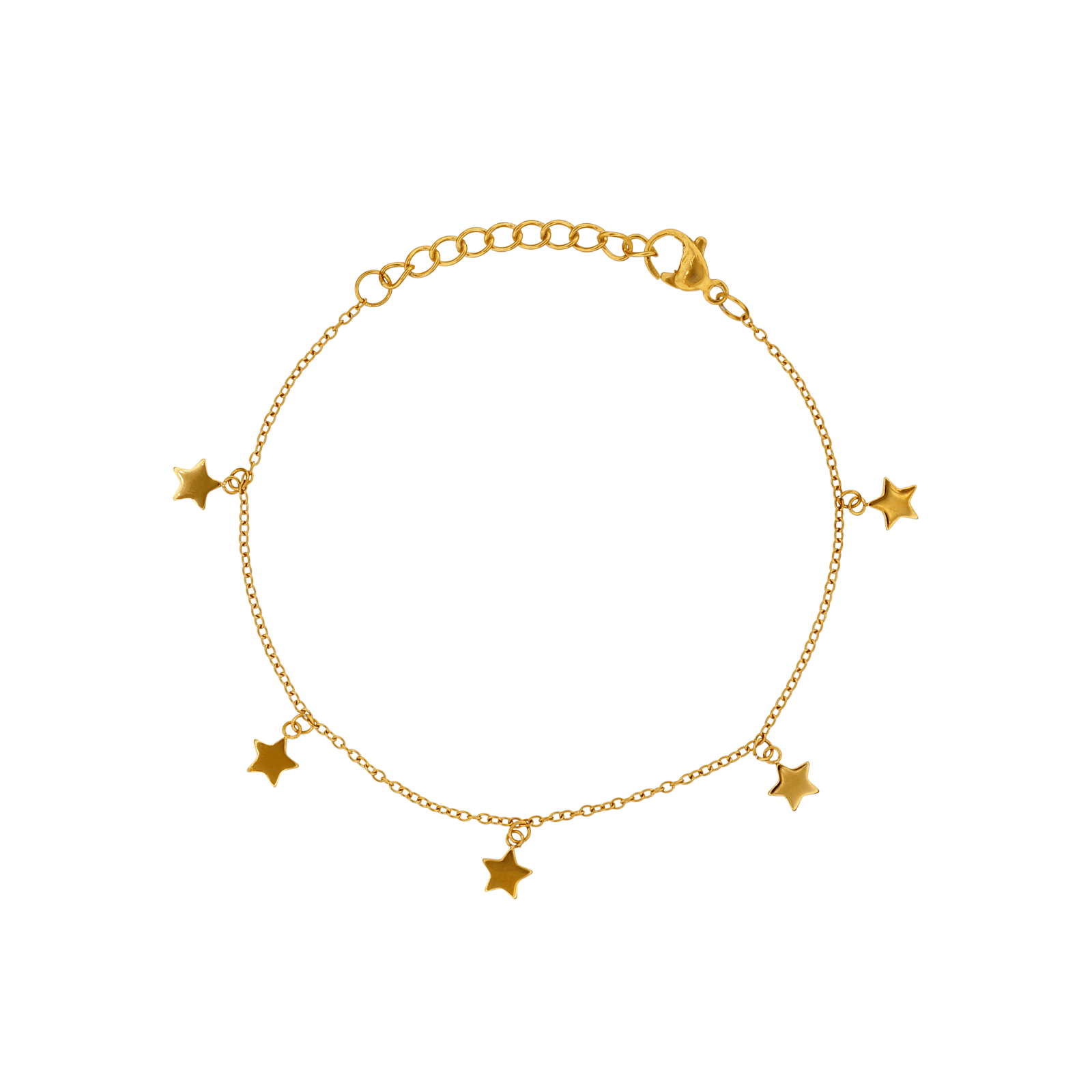 Bracelet Callas Acier doré Pampilles 5 étoiles 16 plus 3 centimètres