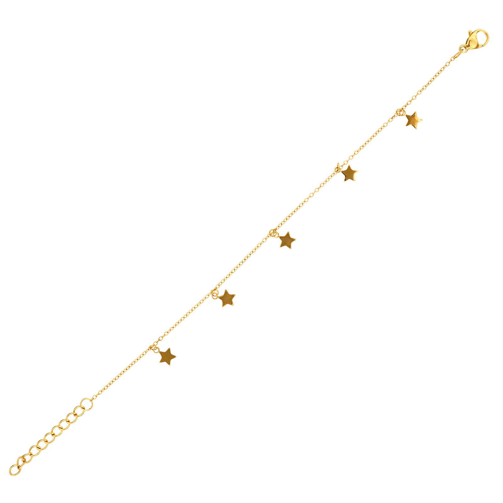 Bracelet Callas Acier doré Pampilles 5 étoiles 16 plus 3 centimètres
