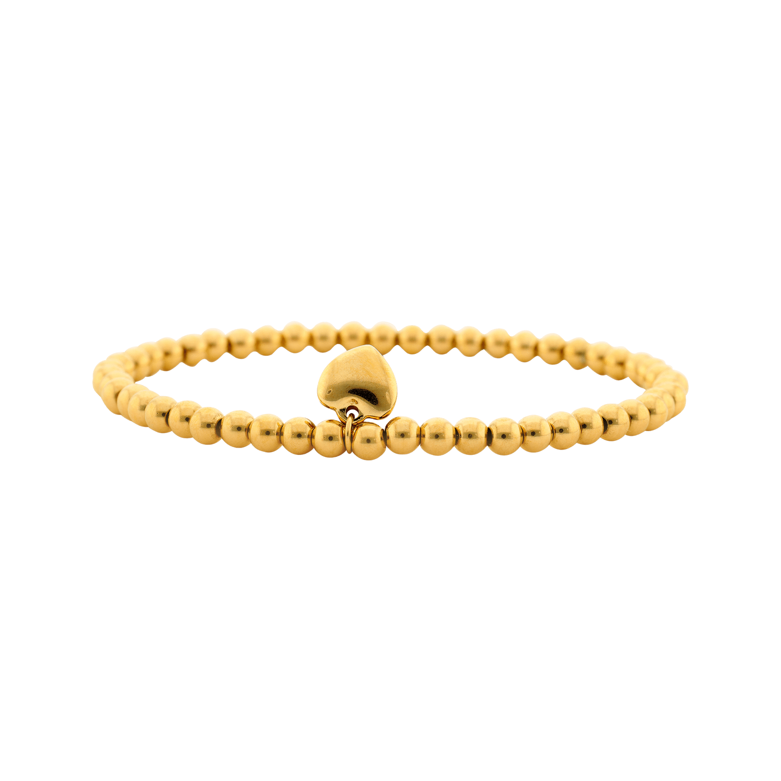 Bracelet Callas Acier doré élastique boule Pampille coeur 17cm tag