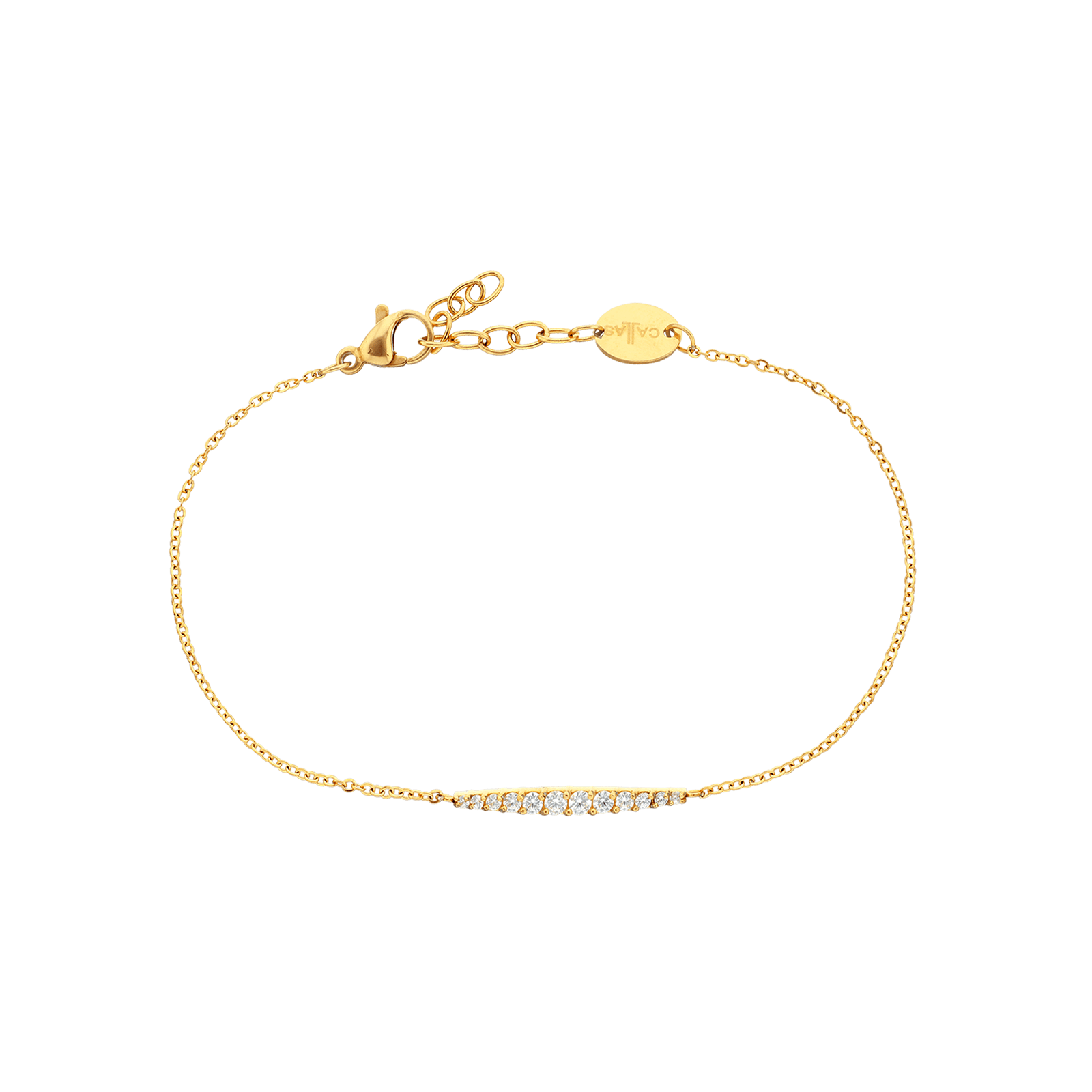 Bracelet Callas Acier doré Pendentif barrette Oxyde de Zirconium 17 plus 3 centimètres