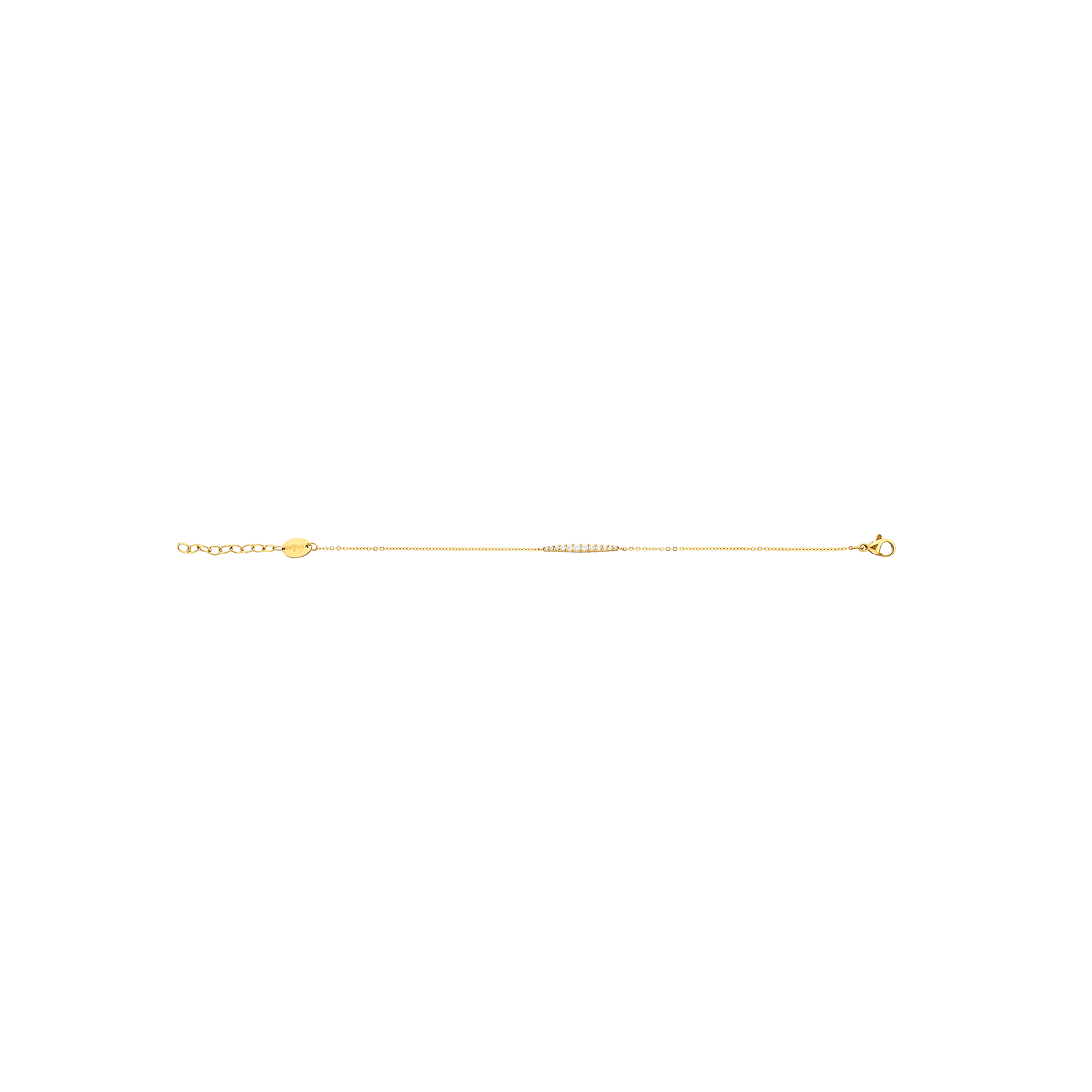 Bracelet Callas Acier doré Pendentif barrette Oxyde de Zirconium 17 plus 3 centimètres