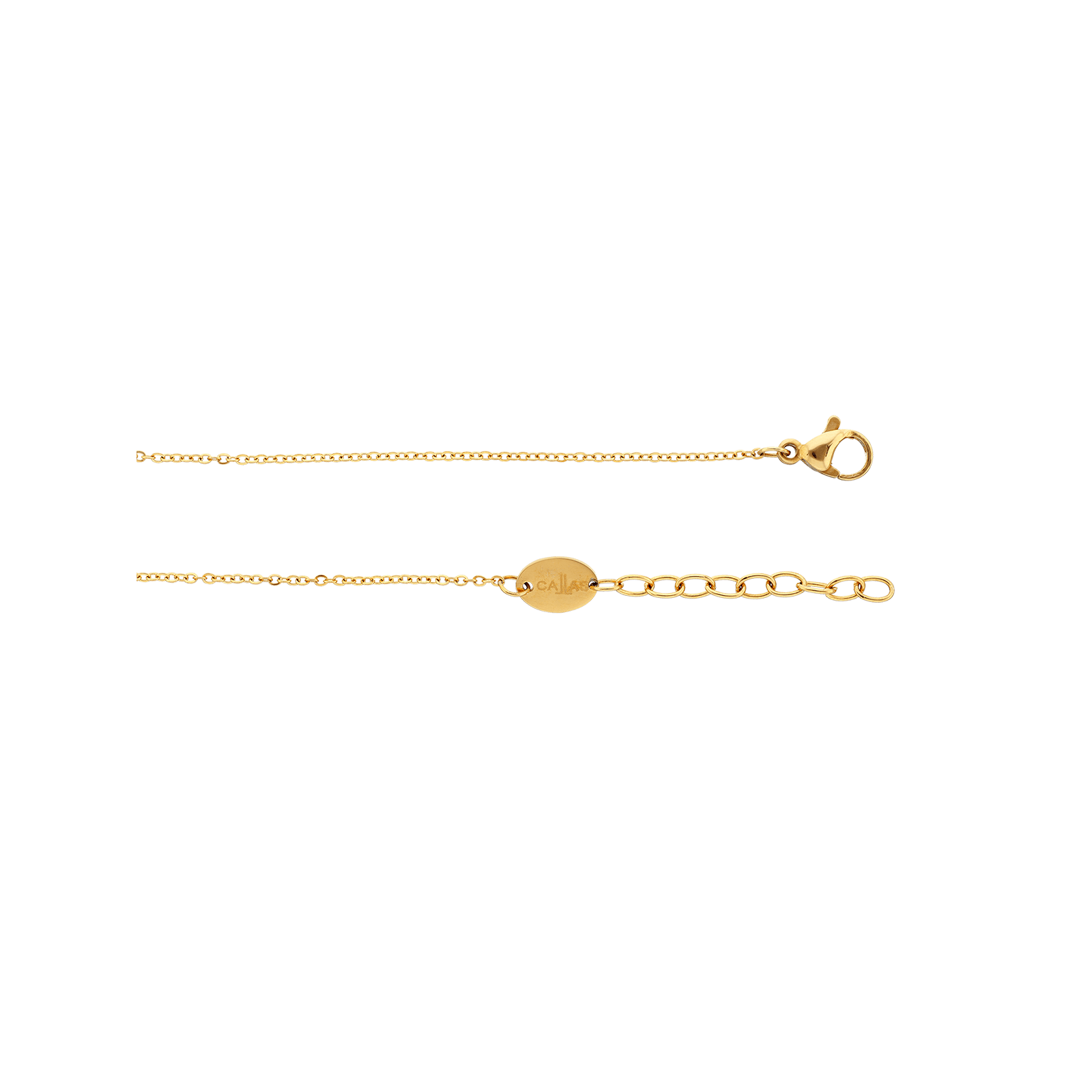 Bracelet Callas Acier doré Pendentif barrette Oxyde de Zirconium 17 plus 3 centimètres