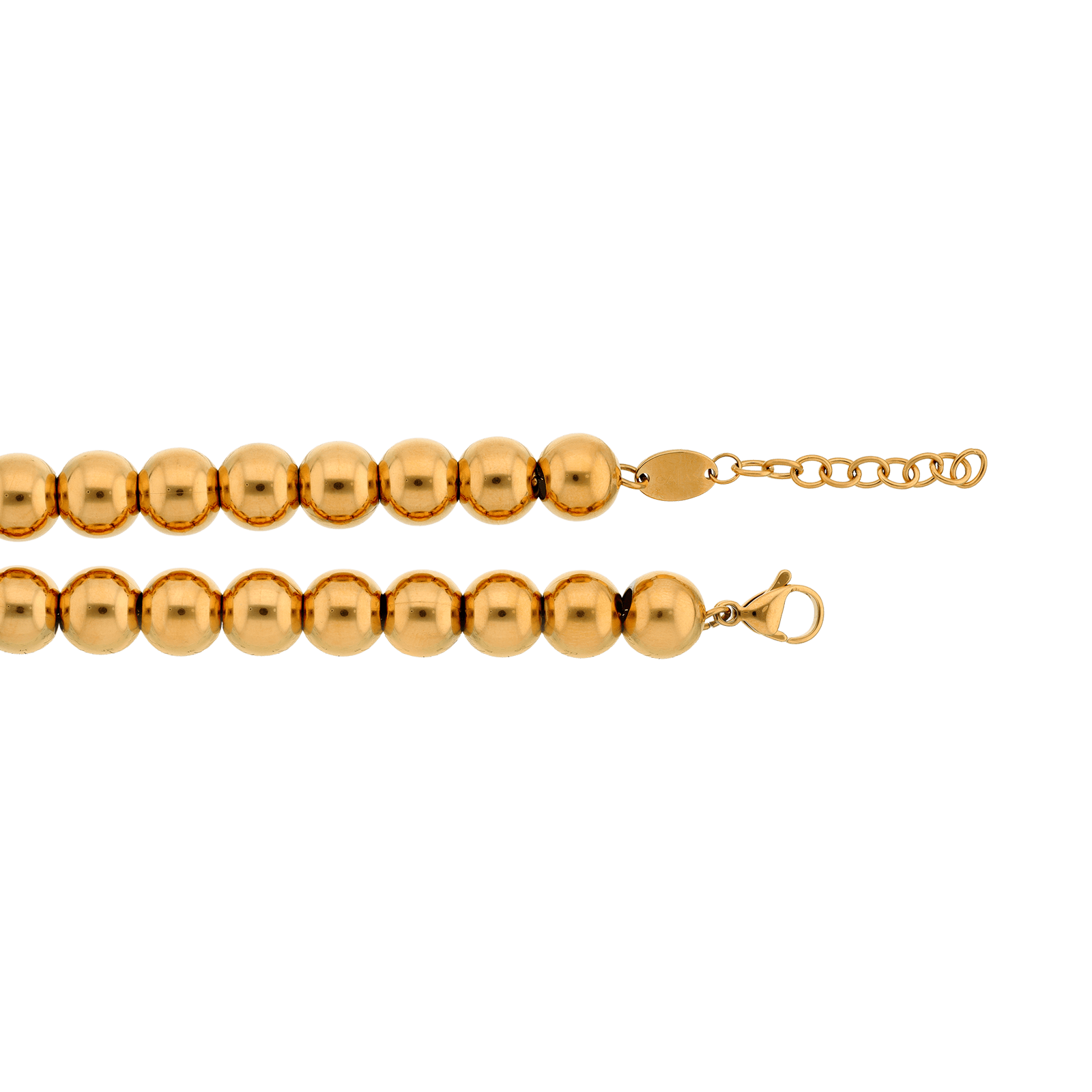 Bracelet Callas Acier doré boules 10 millimètres 17 plus 3 centimètres tag