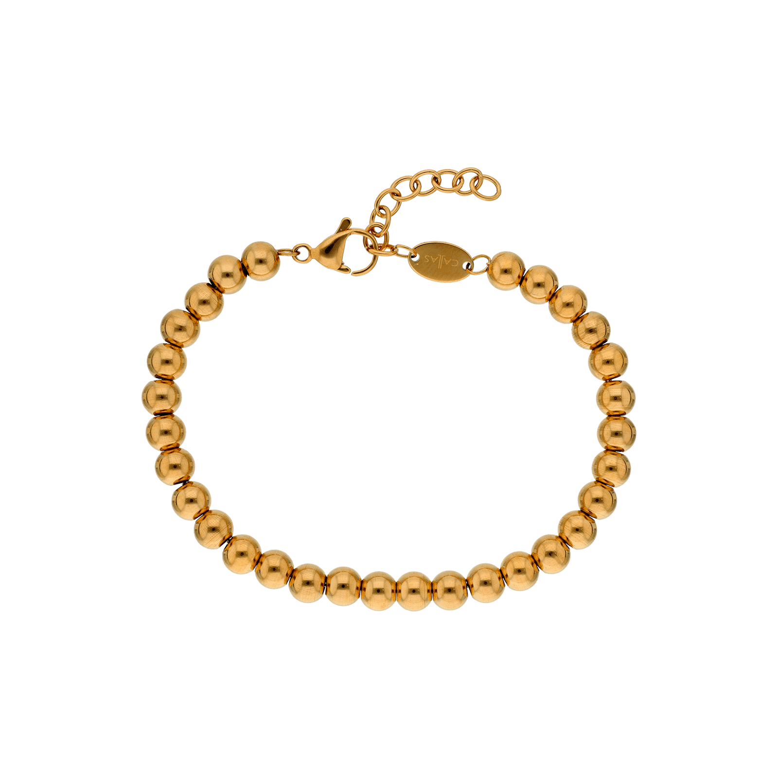 Bracelet Callas Acier doré boules 6 millimètres 17 plus 3 centimètres tag