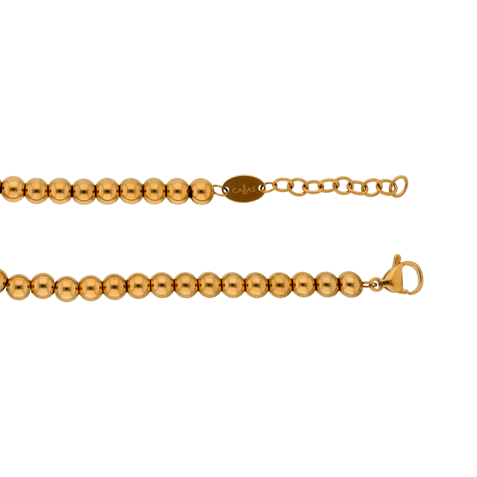 Bracelet Callas Acier doré boules 6 millimètres 17 plus 3 centimètres tag