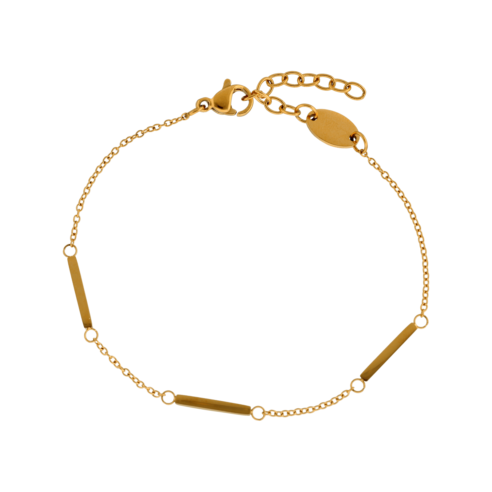 Bracelet Callas en acier doré trois barrettes, 16 cm avec rallonge de 3 cm