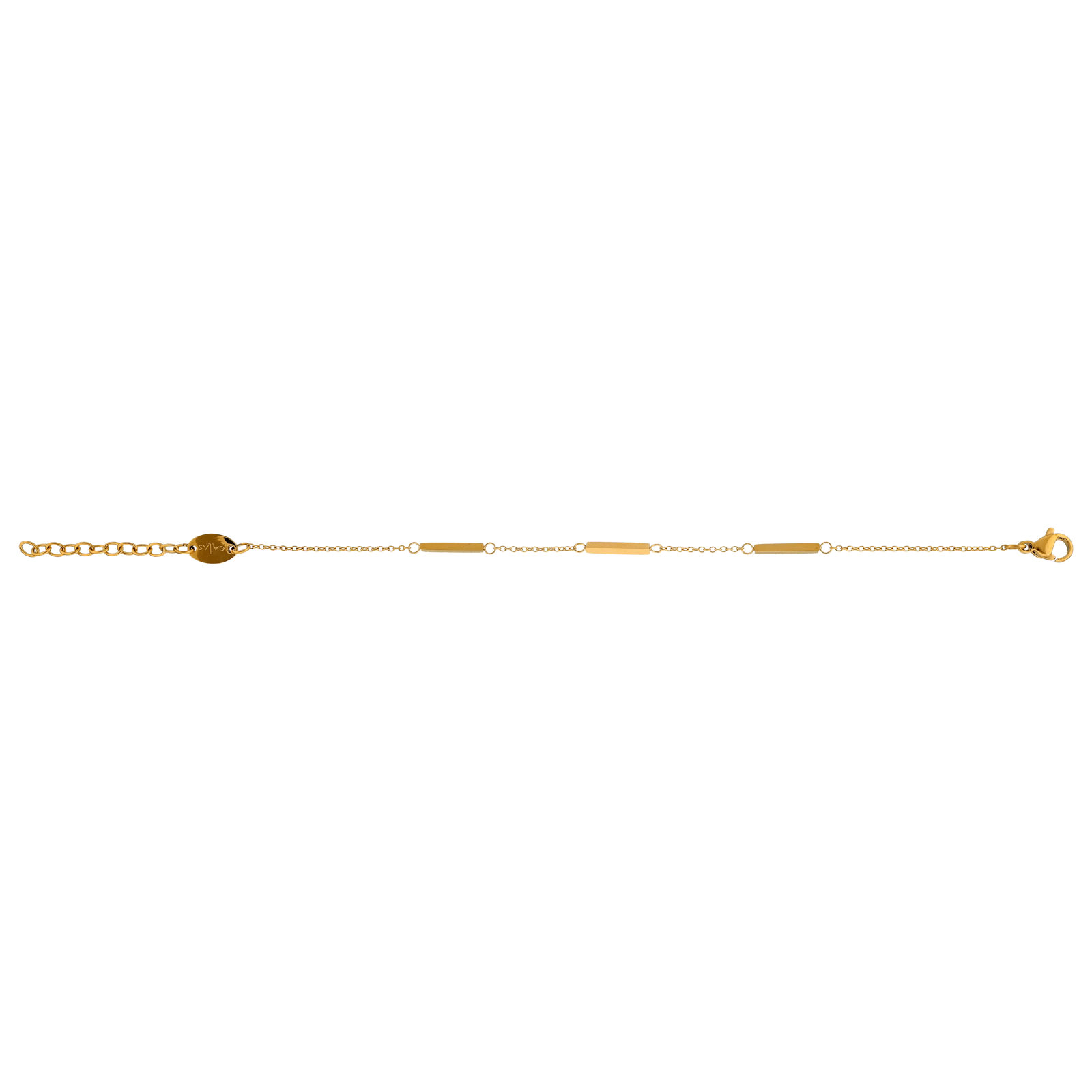 Bracelet Callas en acier doré trois barrettes, 16 cm avec rallonge de 3 cm