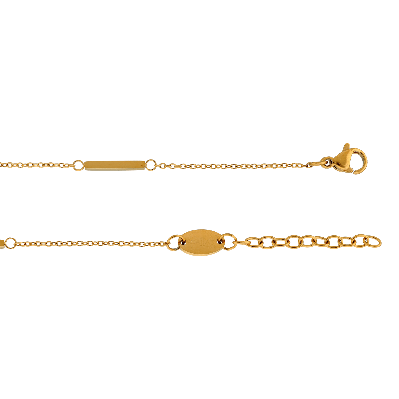 Bracelet Callas en acier doré trois barrettes, 16 cm avec rallonge de 3 cm