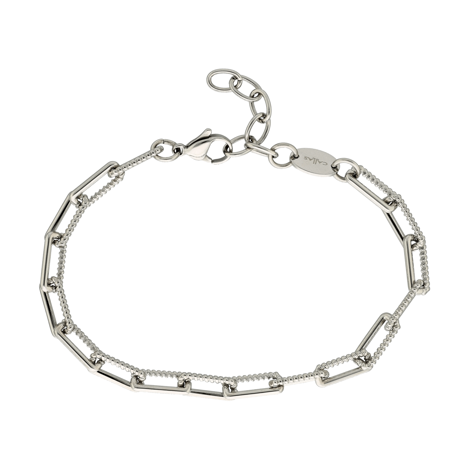 Bracelet Callas en acier maille rectangulaire à moitié godronnée, 17 cm avec rallonge de 3 cm