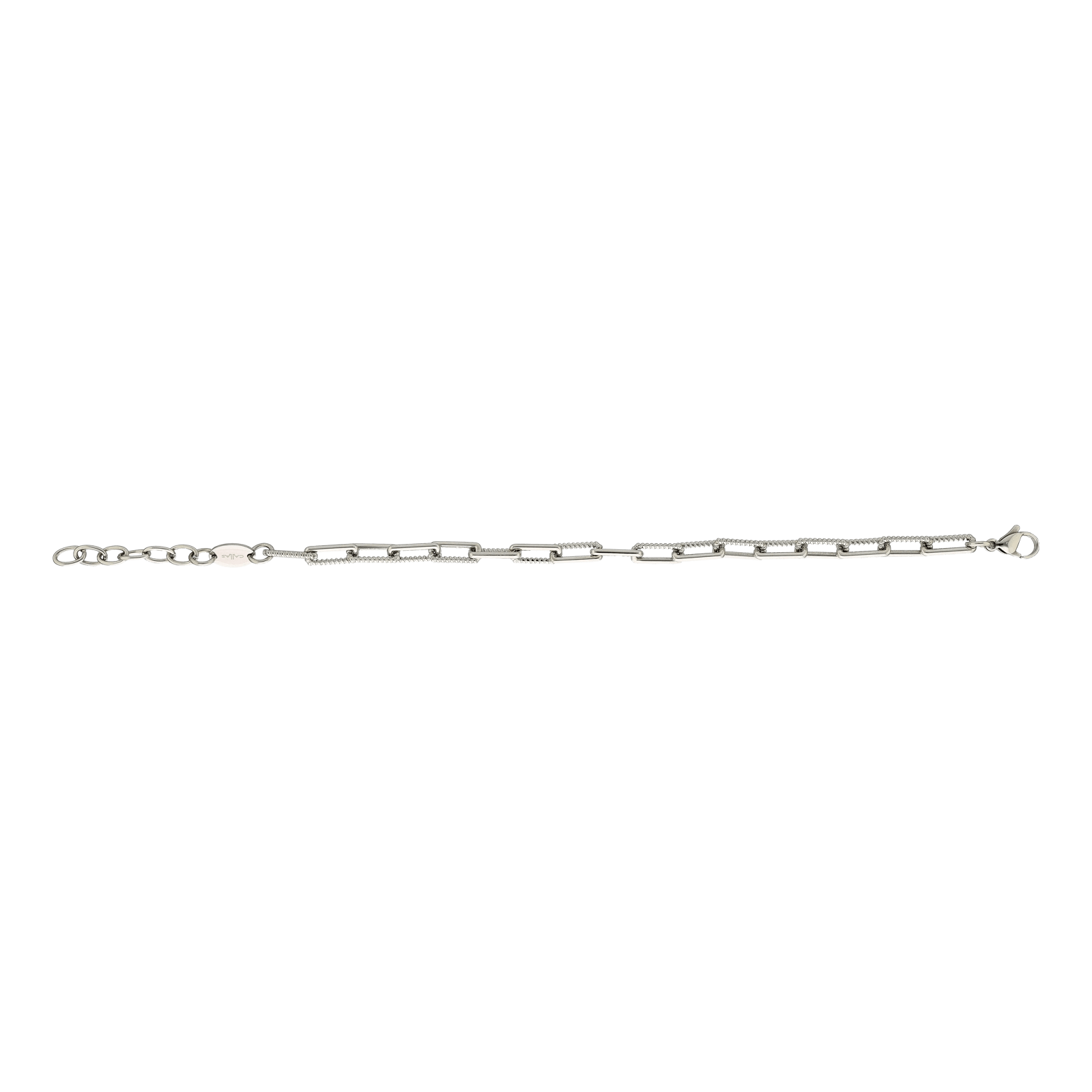 Bracelet Callas en acier maille rectangulaire à moitié godronnée, 17 cm avec rallonge de 3 cm
