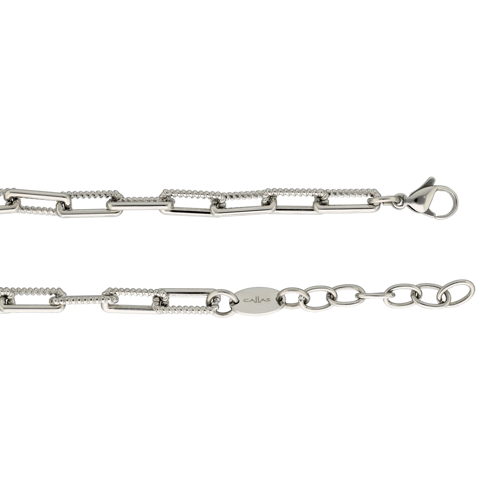 Bracelet Callas en acier maille rectangulaire à moitié godronnée, 17 cm avec rallonge de 3 cm