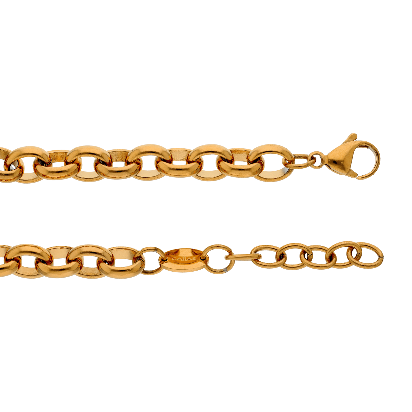 Bracelet Callas en acier doré maille jaseron ovale avec pampille carrée en cristal Preciosa, 17 cm avec rallonge de 3 cm