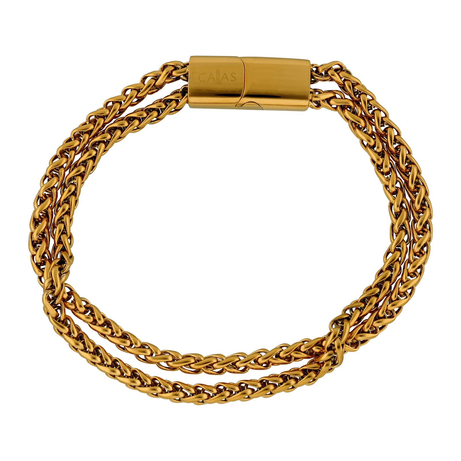 Bracelet Callas en acier doré double maille palmier avec fermoir magnétique, 20 cm