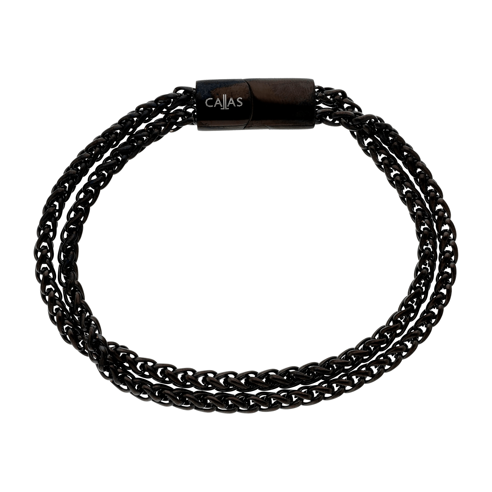 Bracelet Callas en acier noir double maille palmier avec fermoir magnétique, 21 cm