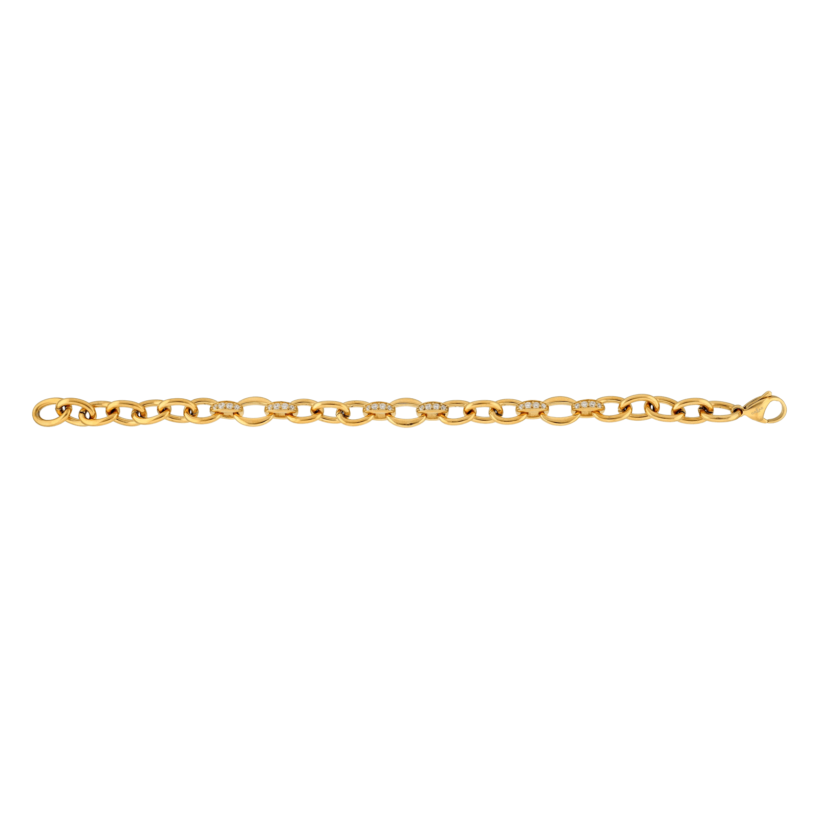 Bracelet Callas en acier doré maille forçat lisse avec oxydes de zirconium blancs, 20 cm