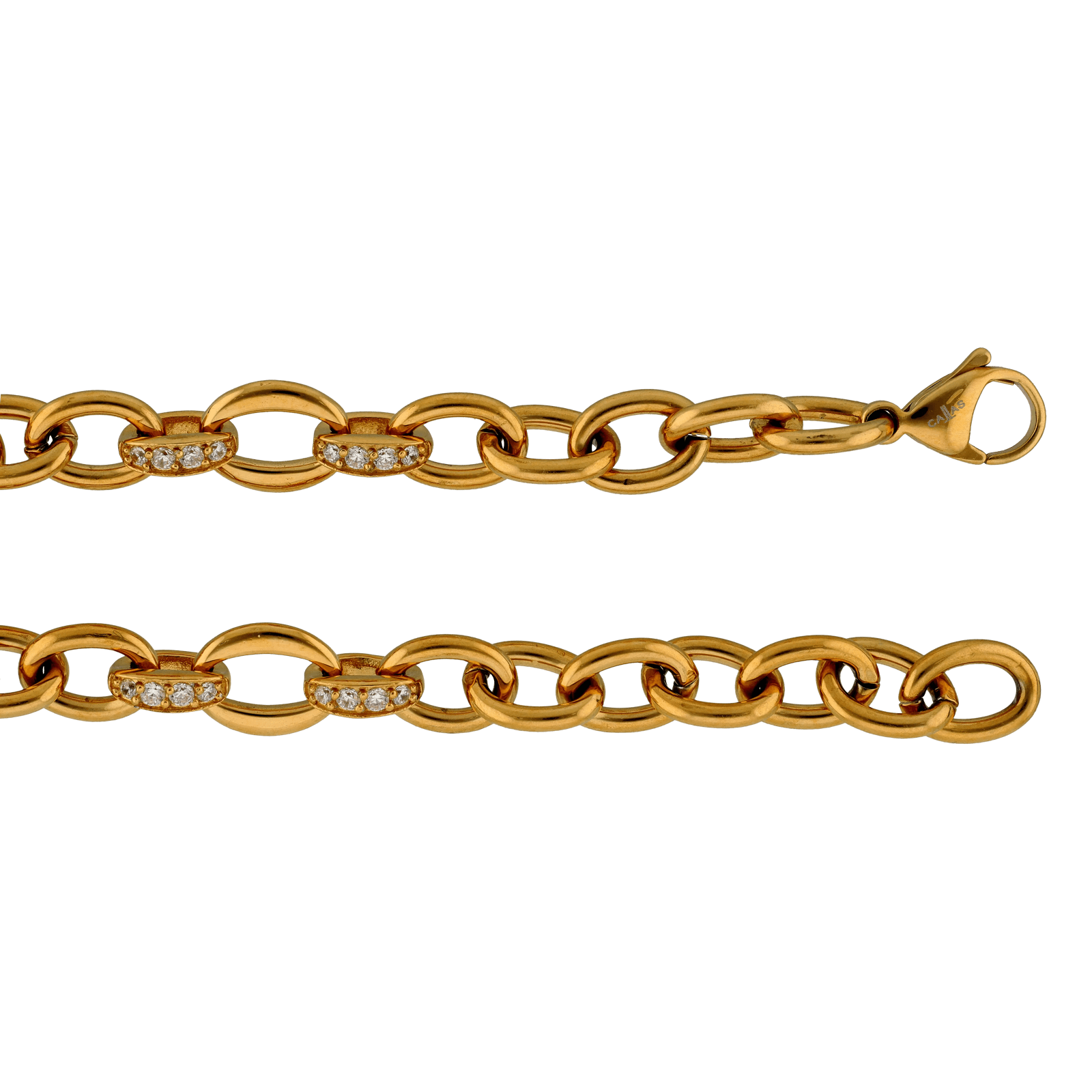 Bracelet Callas en acier doré maille forçat lisse avec oxydes de zirconium blancs, 20 cm