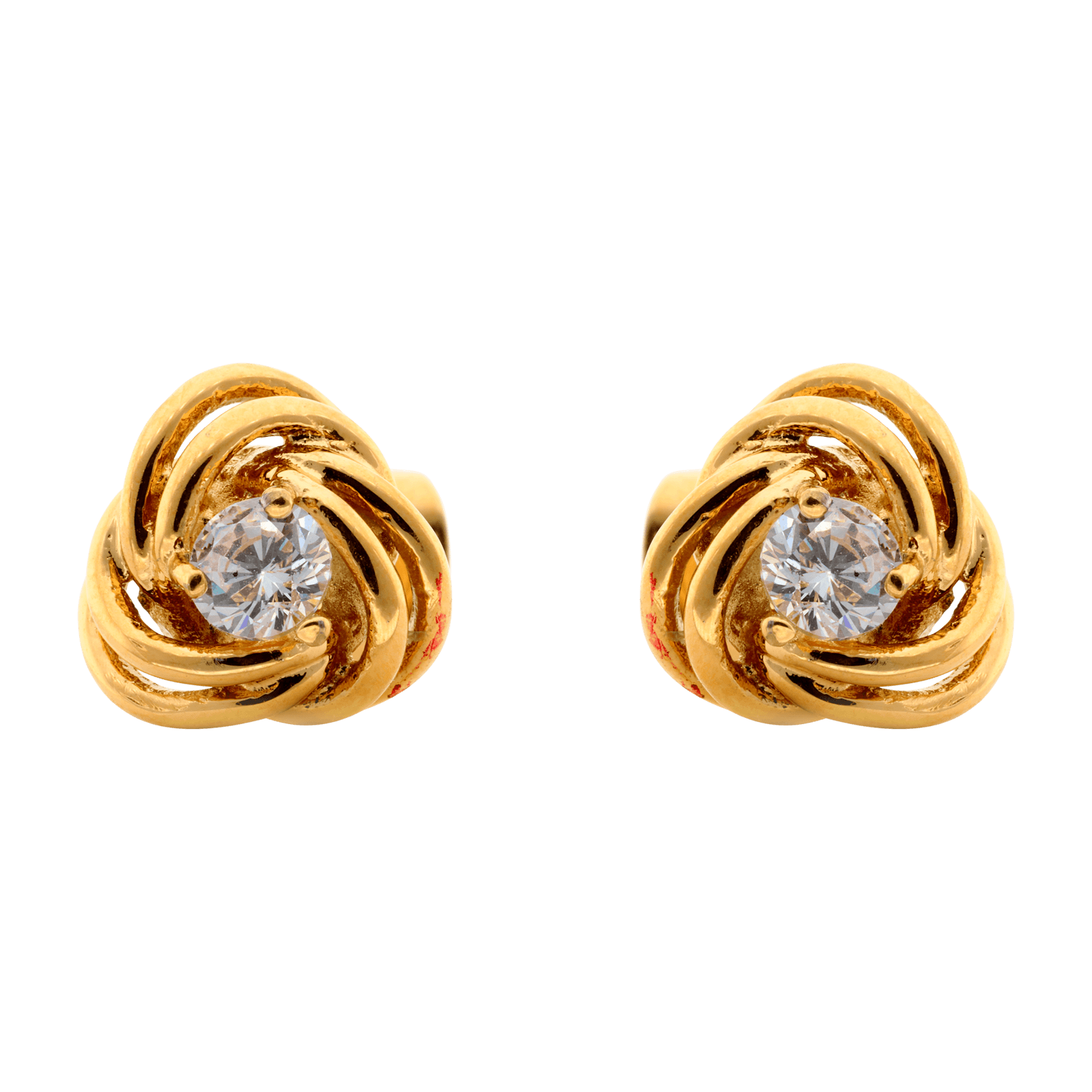 boucles d'oreilles callas acier doré nœud et zirconia cubique quatre mm