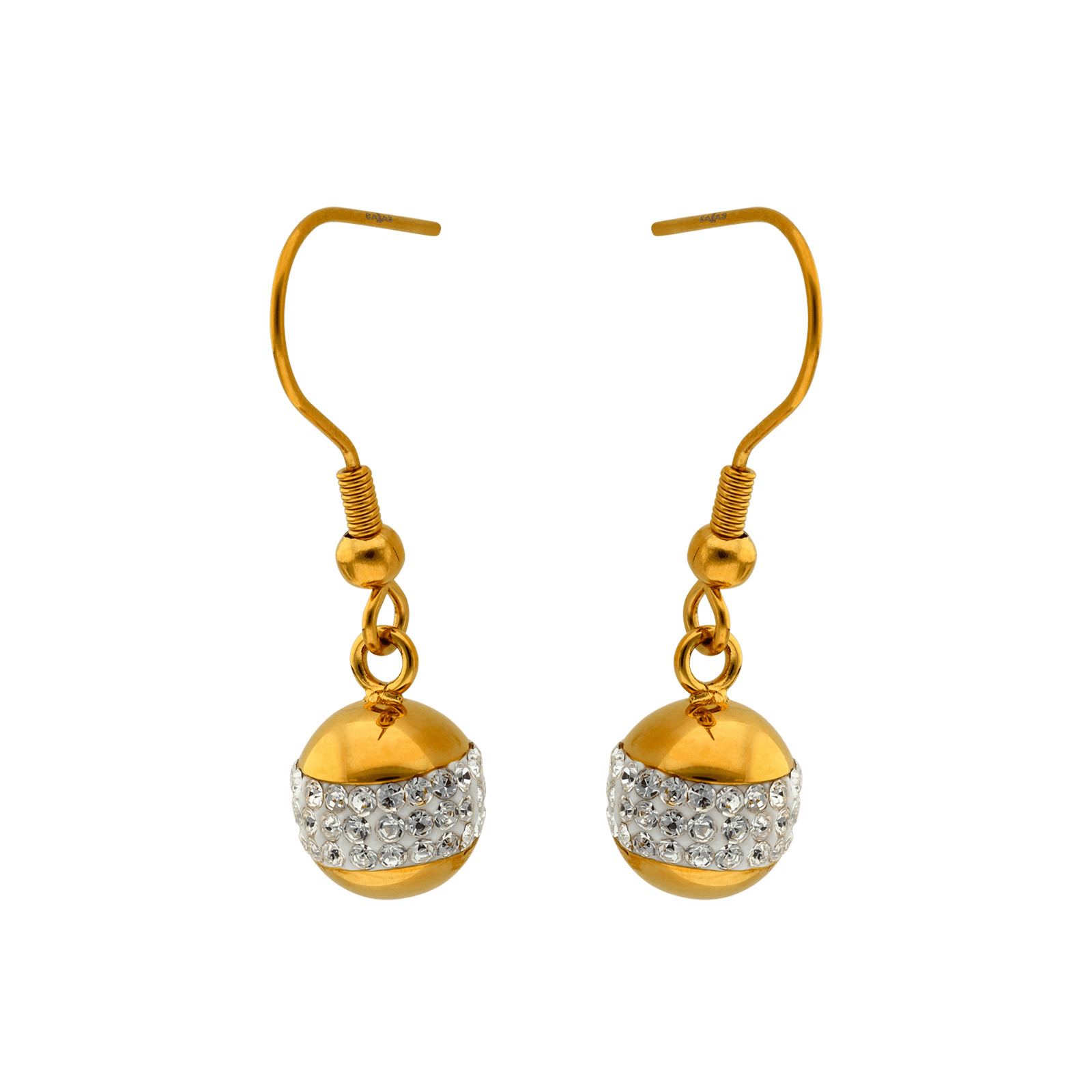 boucles d'oreilles pendentif callas acier boule acier et cristal acier doré