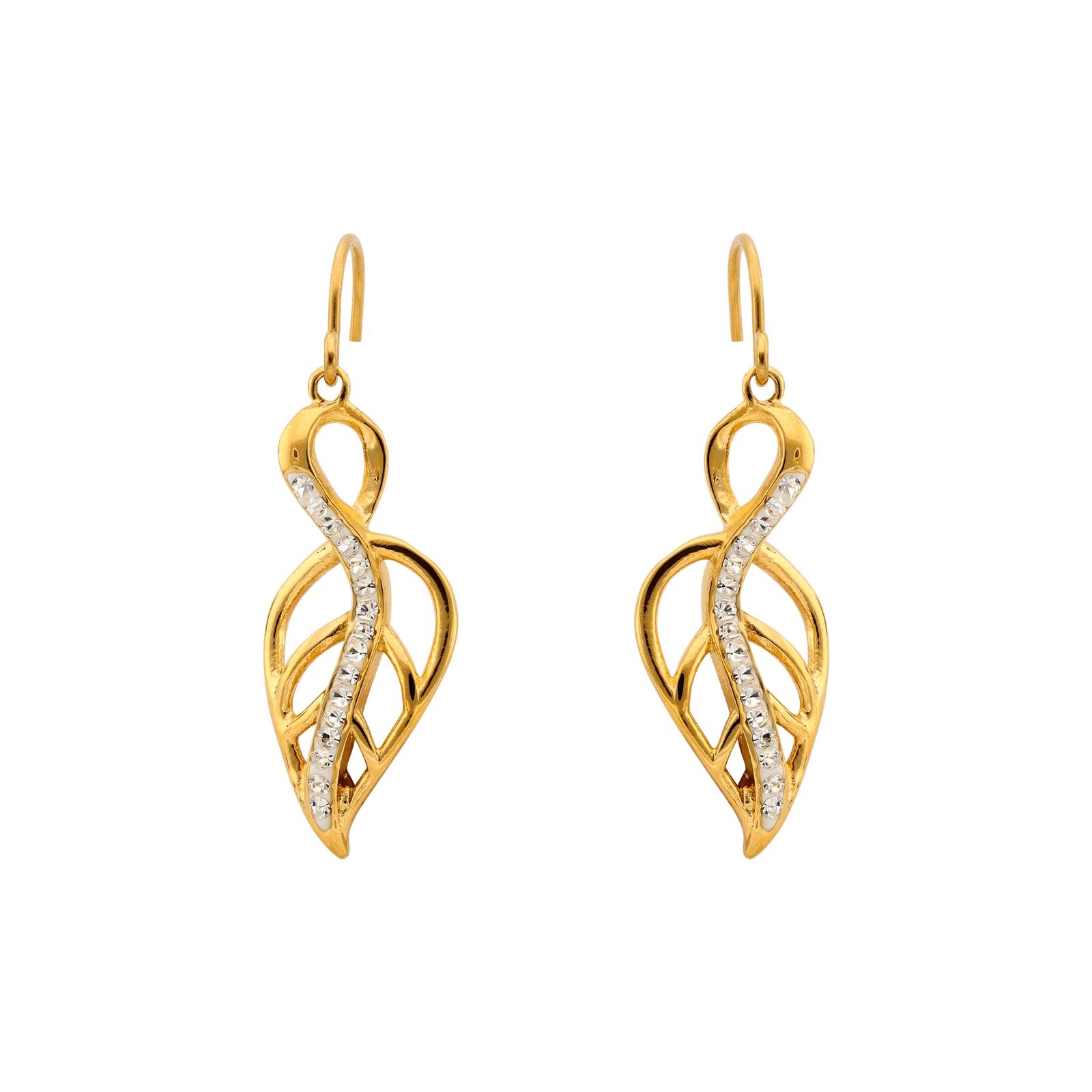 Boucles d'Oreilles Callas Acier doré Pendentif feuille ajouré Cristal Preciosa