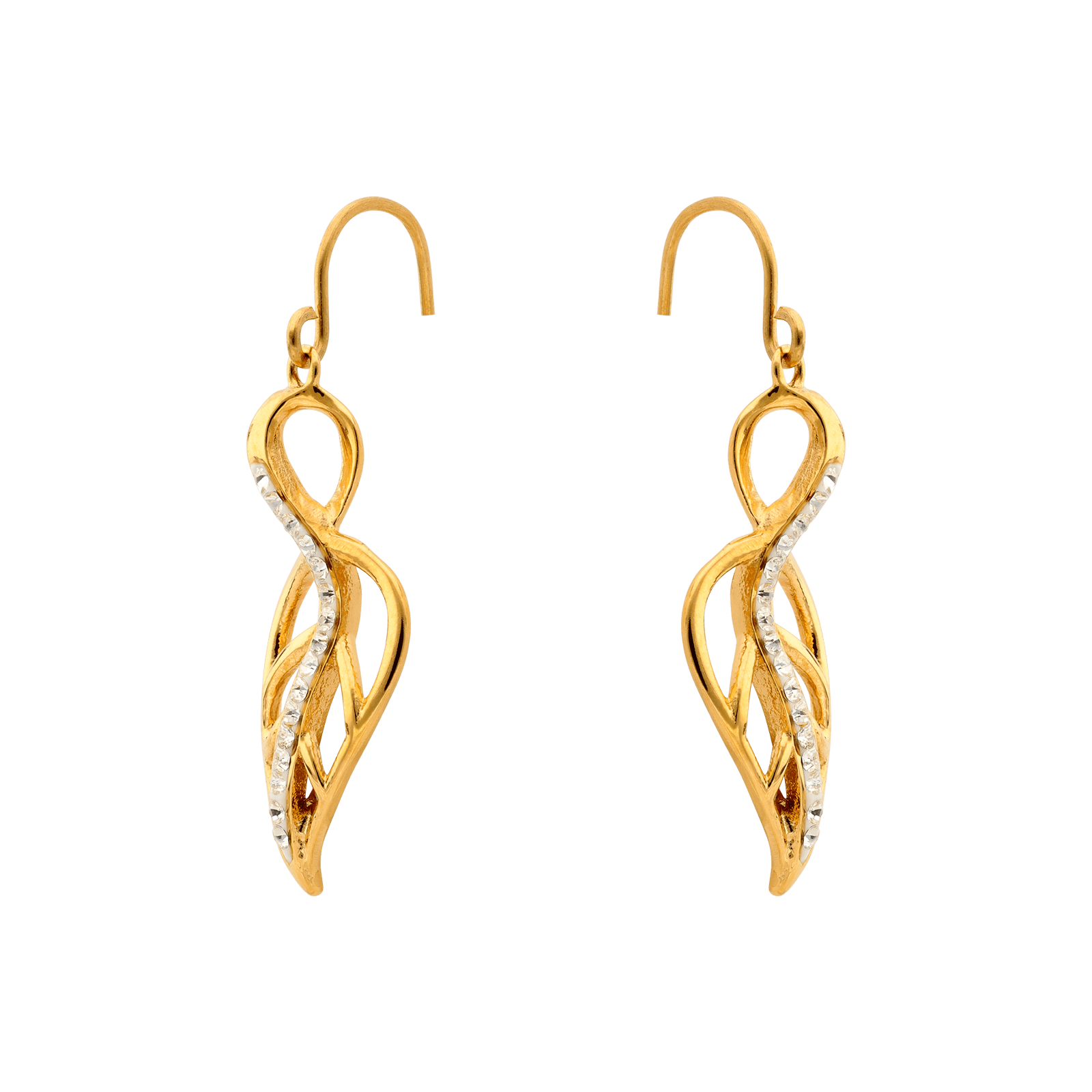 Boucles d'Oreilles Callas Acier doré Pendentif feuille ajouré Cristal Preciosa