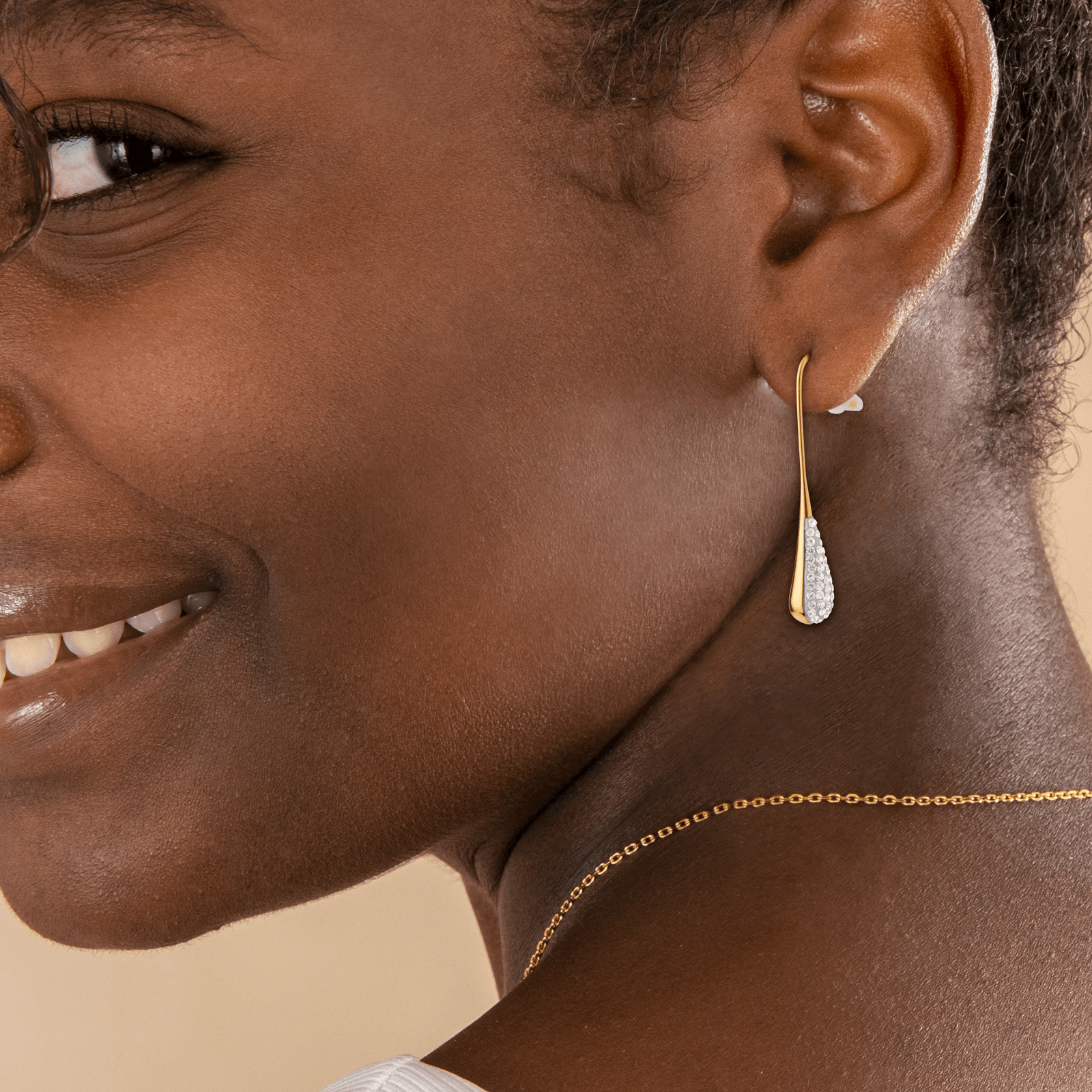 Boucles D'oreilles Acier Jaune Goutte Cristal Pendant 40mm Au Total
