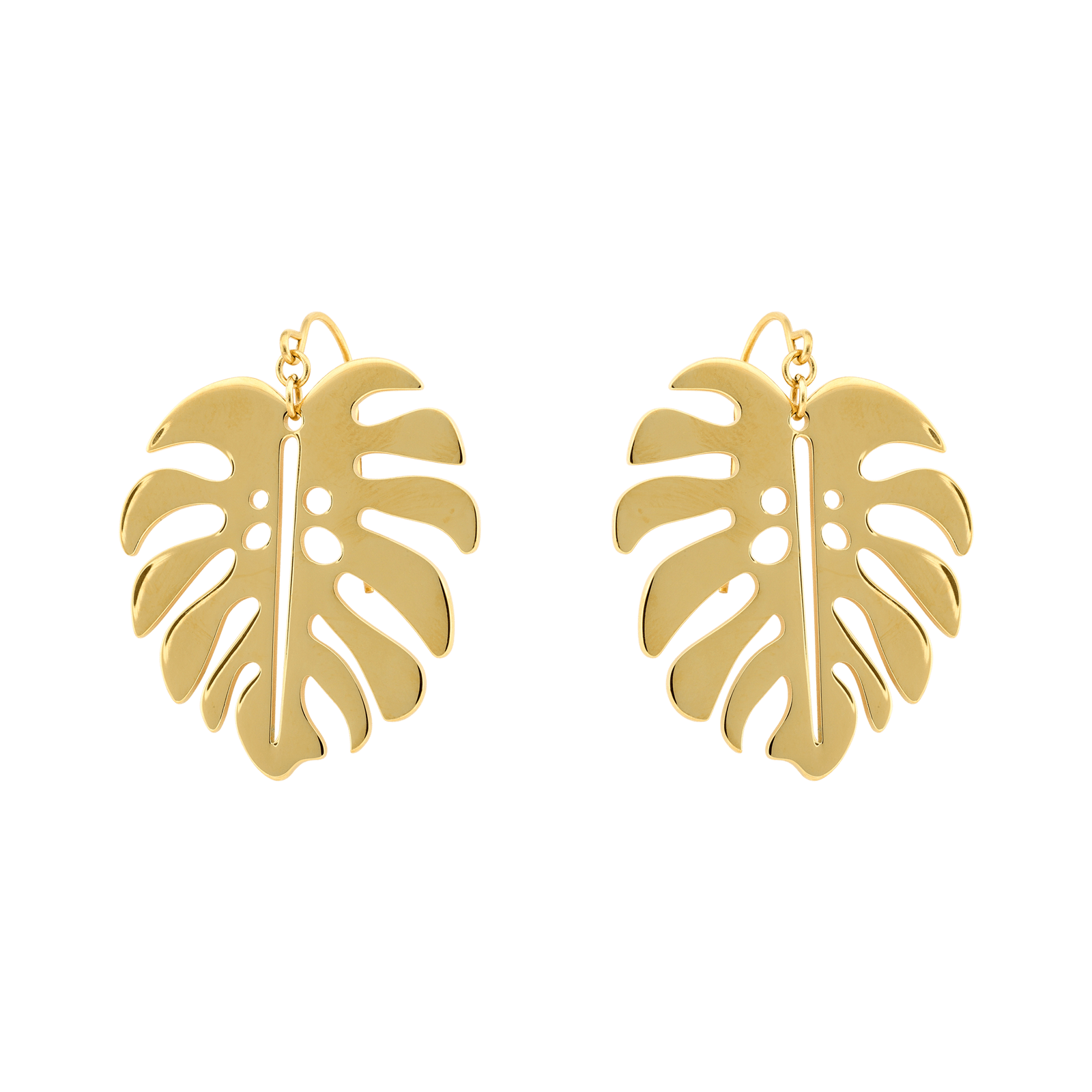boucles d'oreilles callas acier doré feuille monstera ajouré