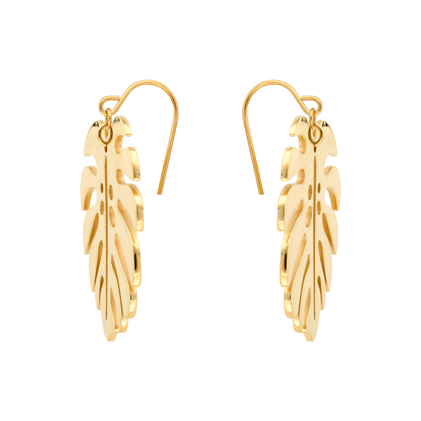 boucles d'oreilles callas acier doré feuille monstera ajouré