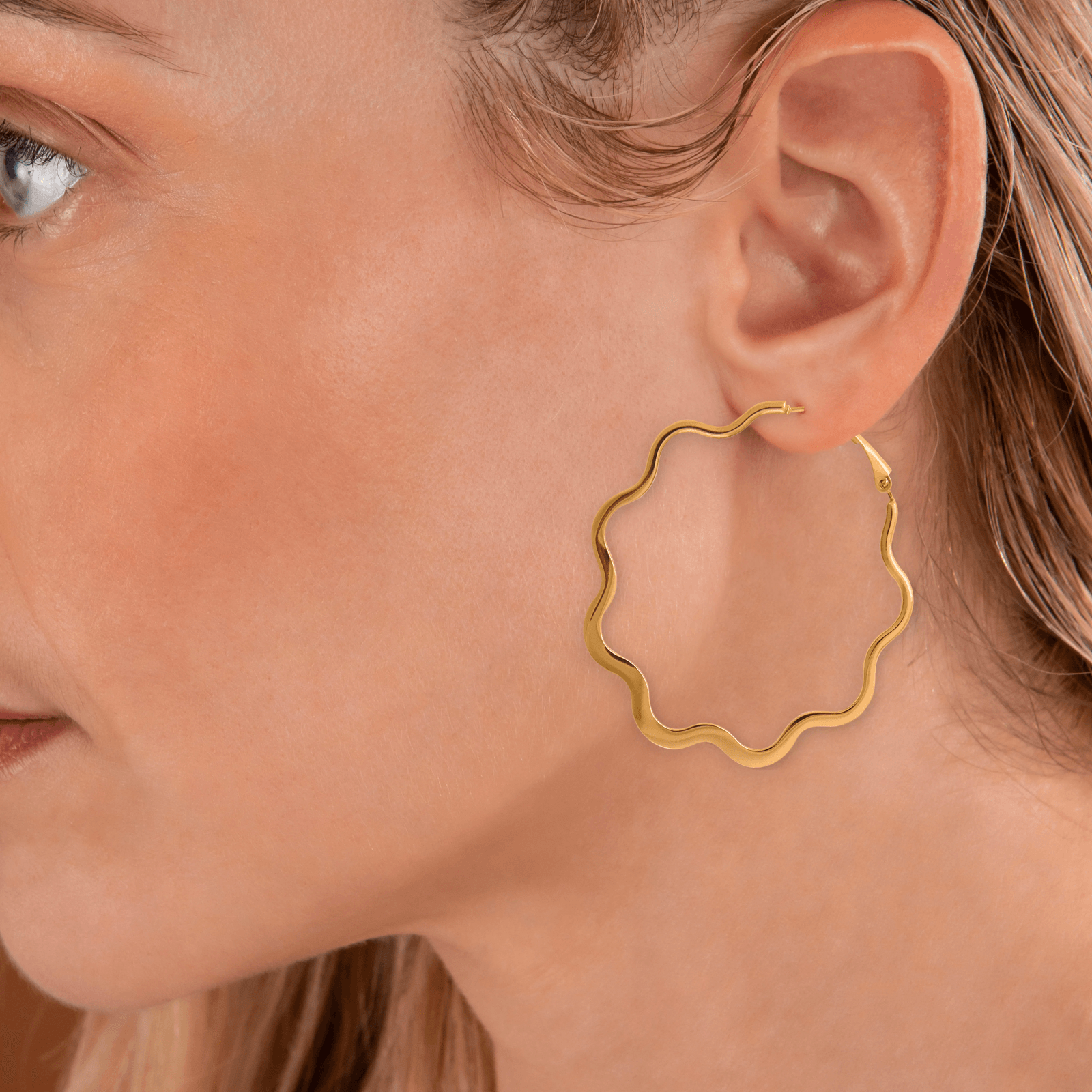 créoles acier jaune ondulées 40mm