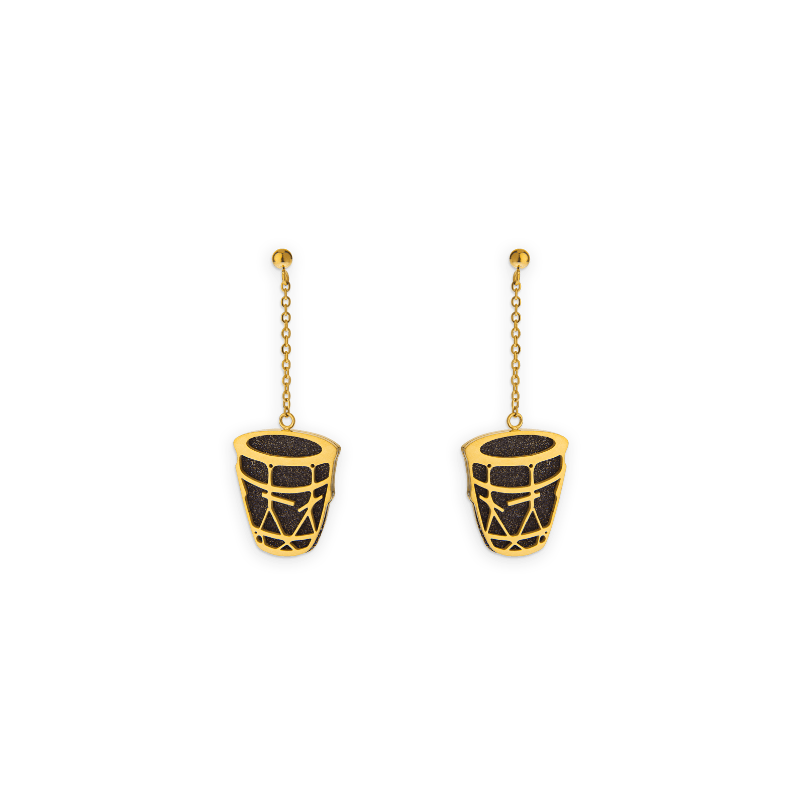 Boucles D'oreilles Acier Bicolore Gwoka Couleur Noir 16*19mm Pendant 46mm Au Total