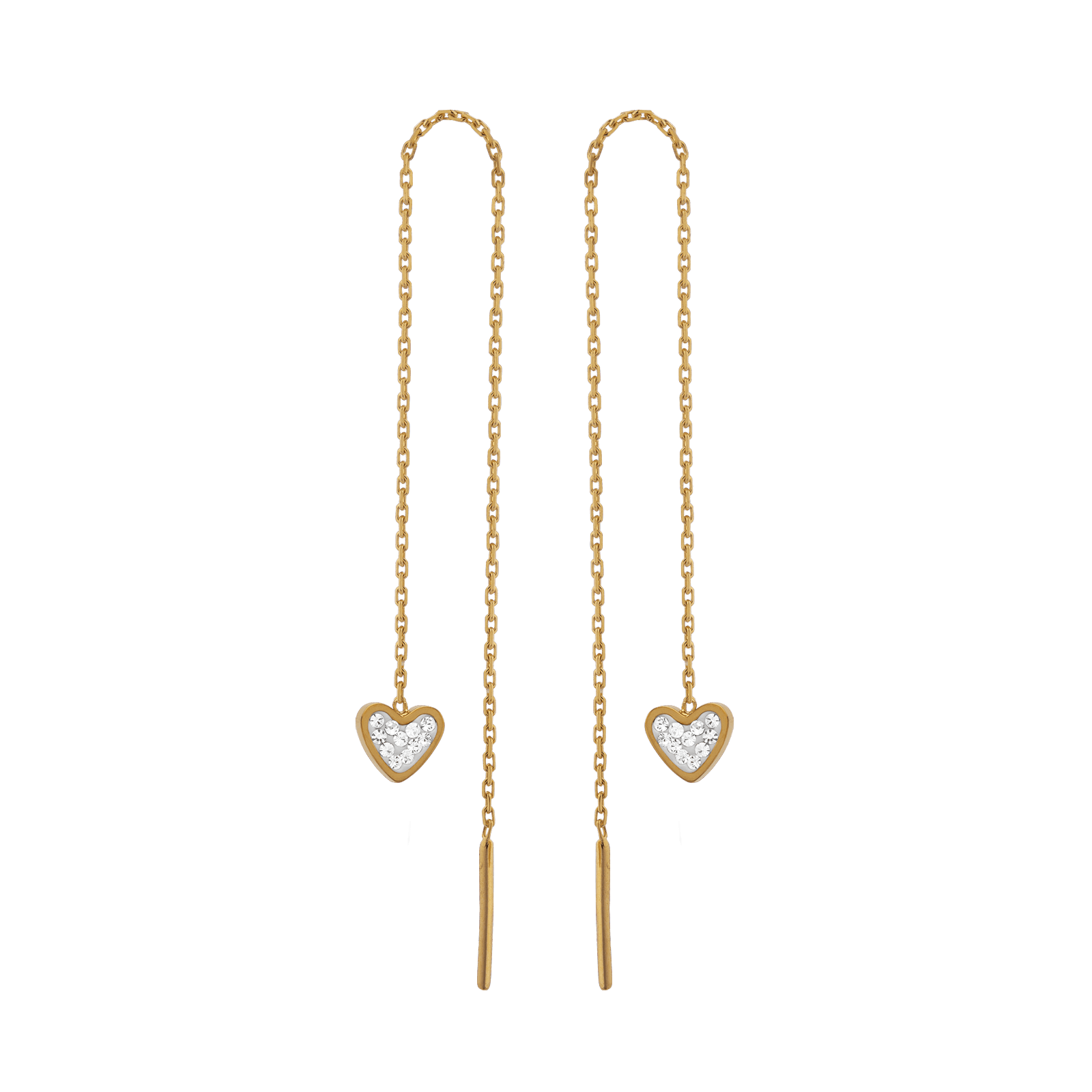 Boucles D'oreilles Acier Jaune Cœur Cristal et pendant
