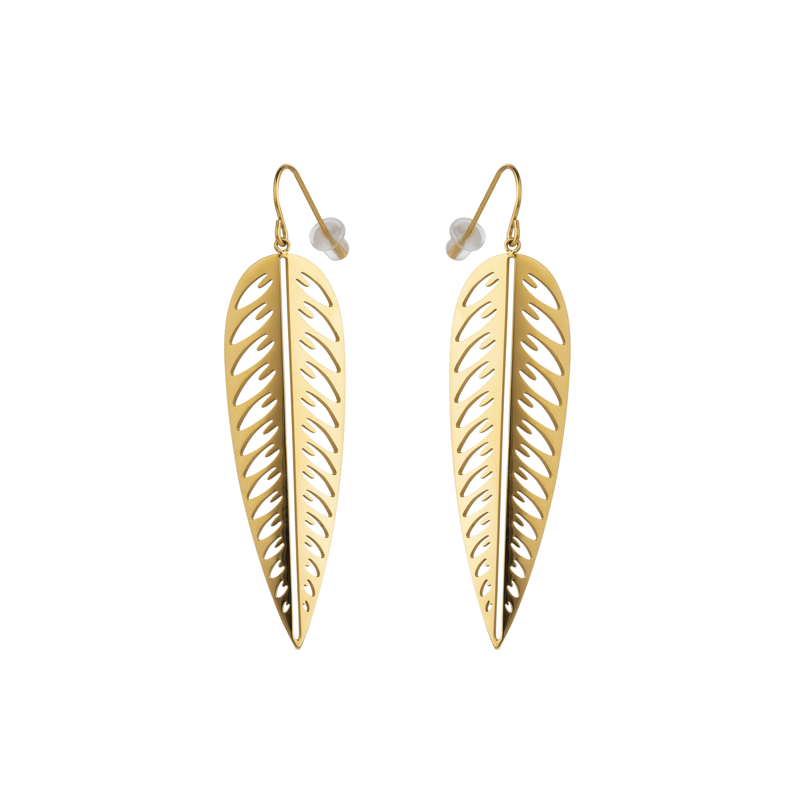 Boucles d'Oreilles Callas Acier doré feuille pendentif ajourée