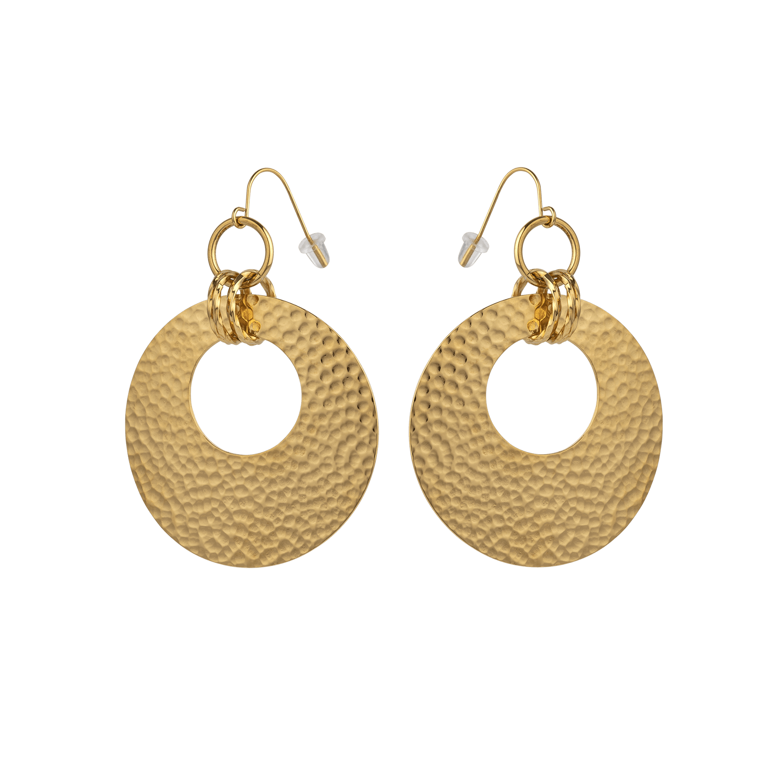 Boucles d'Oreilles Callas Acier doré motif Rond ajouré martelée 45.5mm