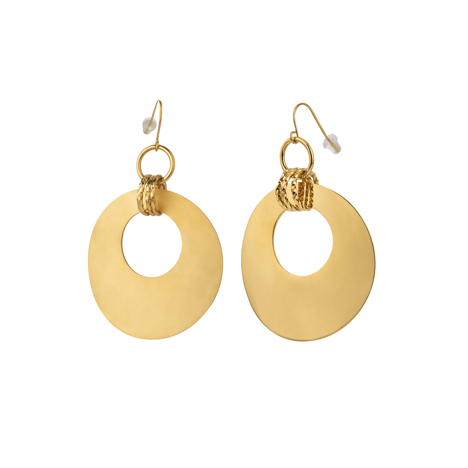 boucles d'oreilles callas acier doré motif rond ajouré lisse 45.5 mm