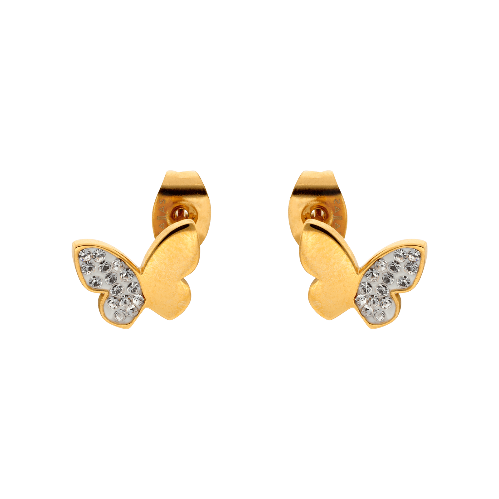 Boucles d'Oreilles Callas Acier doré Papillon Lisse et Cristal Preciosa