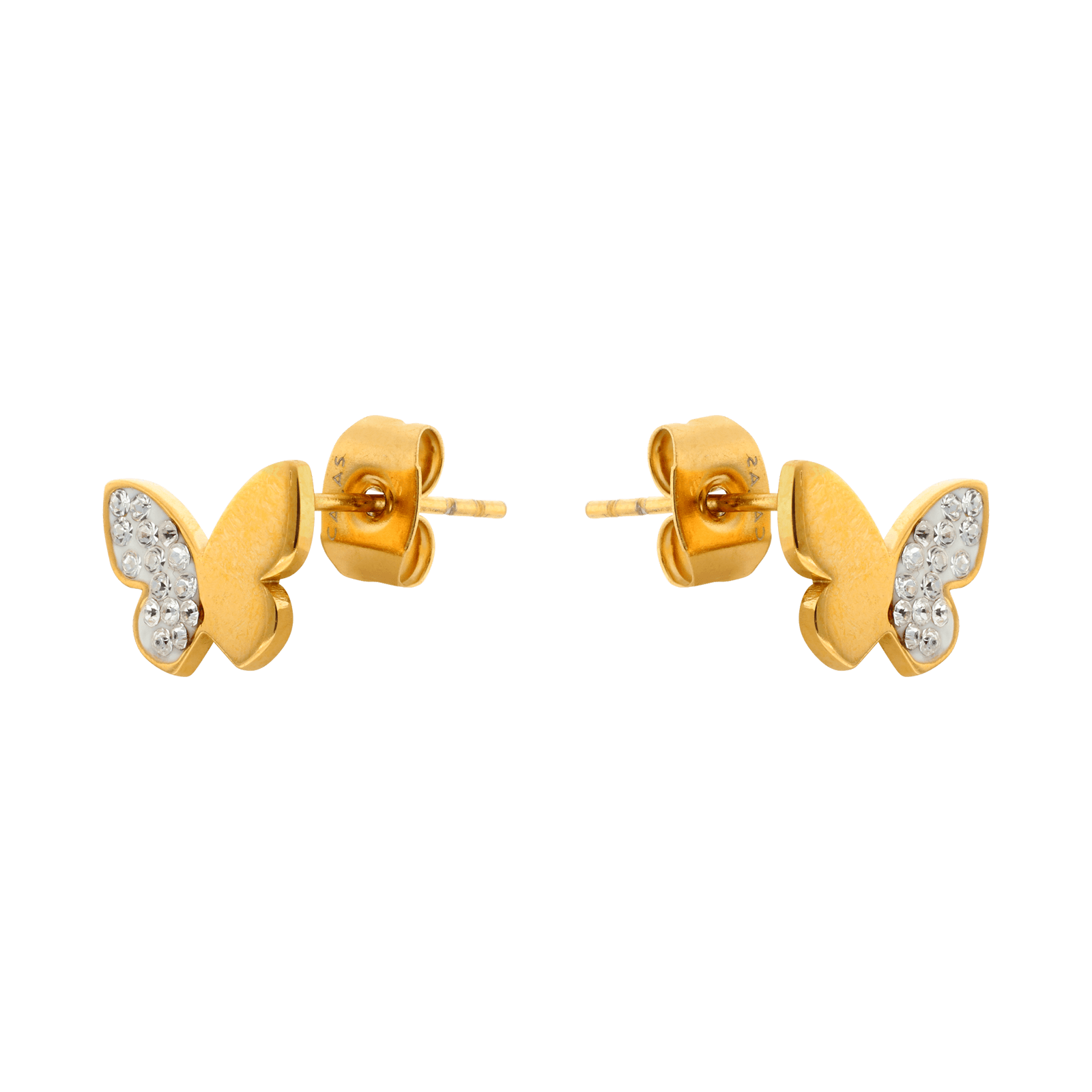 Boucles d'Oreilles Callas Acier doré Papillon Lisse et Cristal Preciosa