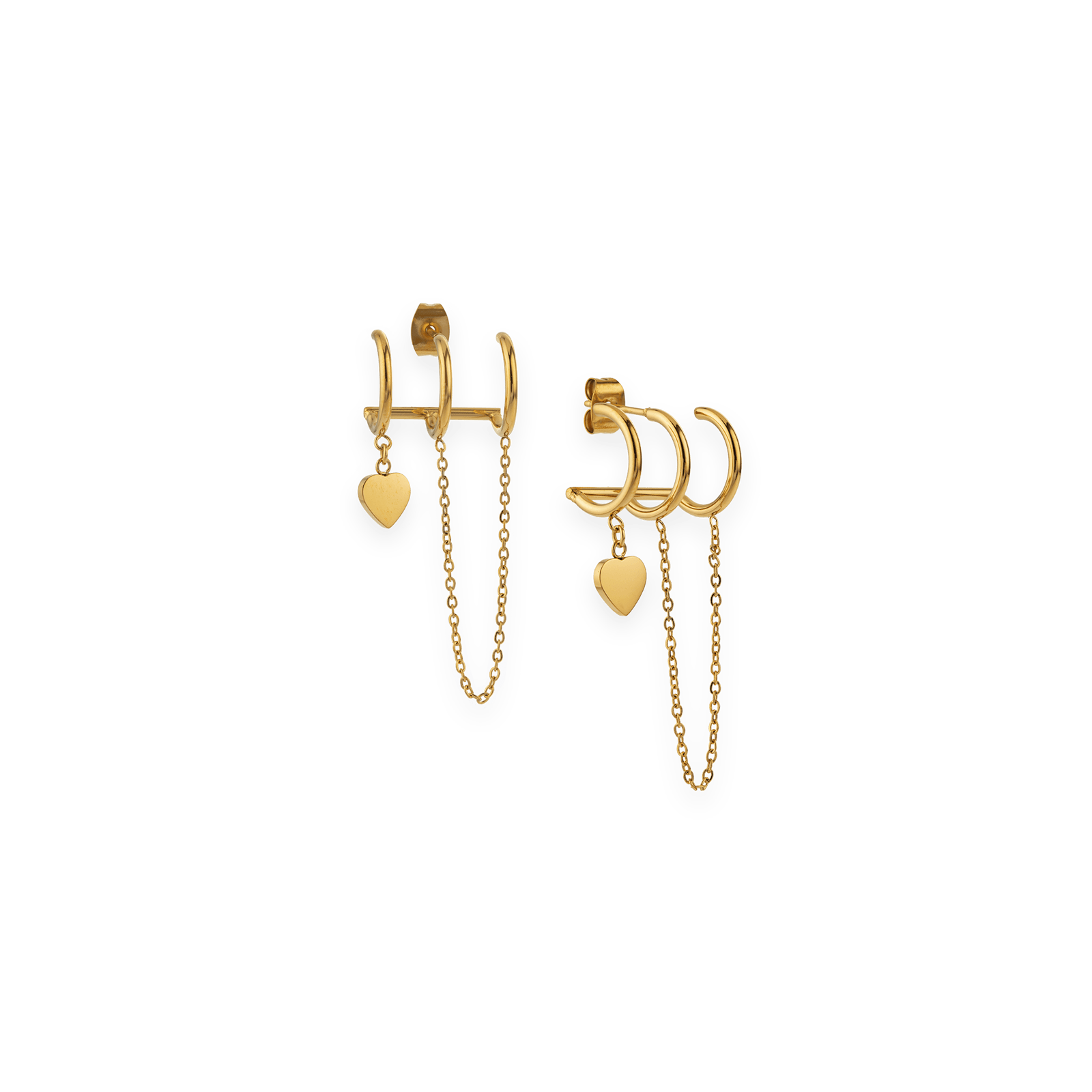 boucles d'oreilles acier femme callas 3 fils pendentif chaîne et coeur acier doré