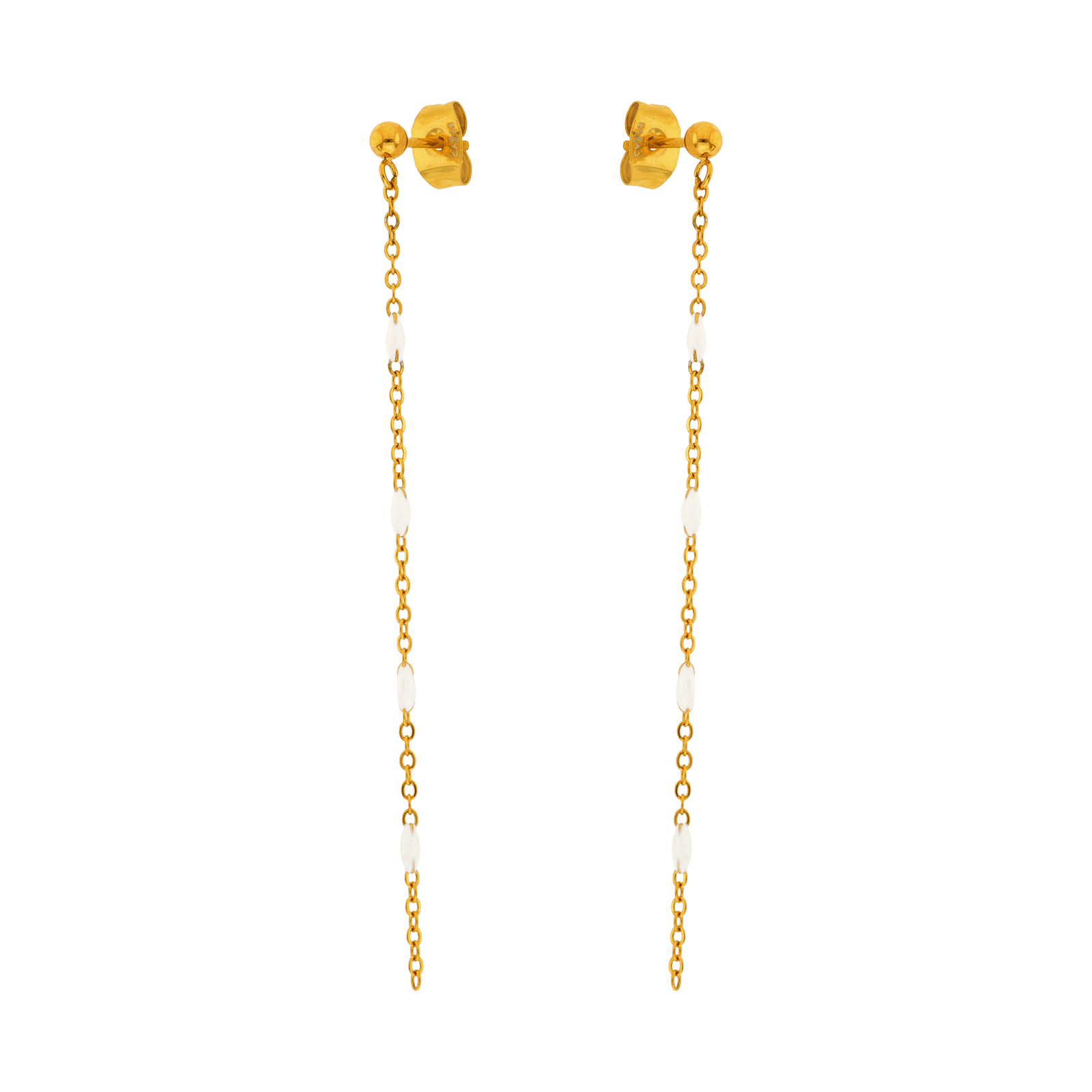 boucles d'oreilles acier femme callas acier acier doré pendentif boules époxy blanches 6cm