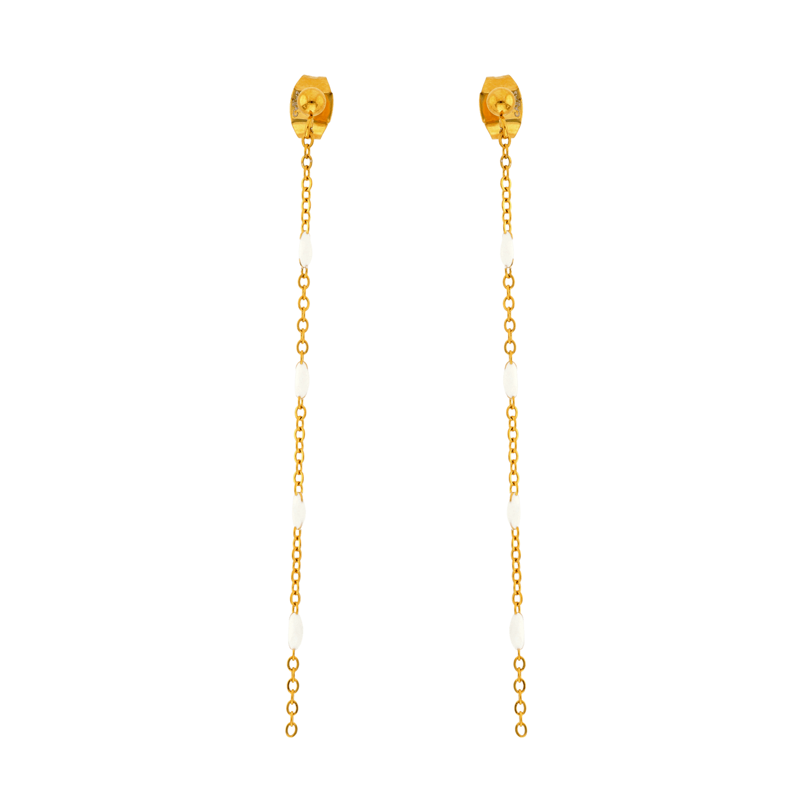 boucles d'oreilles acier femme callas acier acier doré pendentif boules époxy blanches 6cm