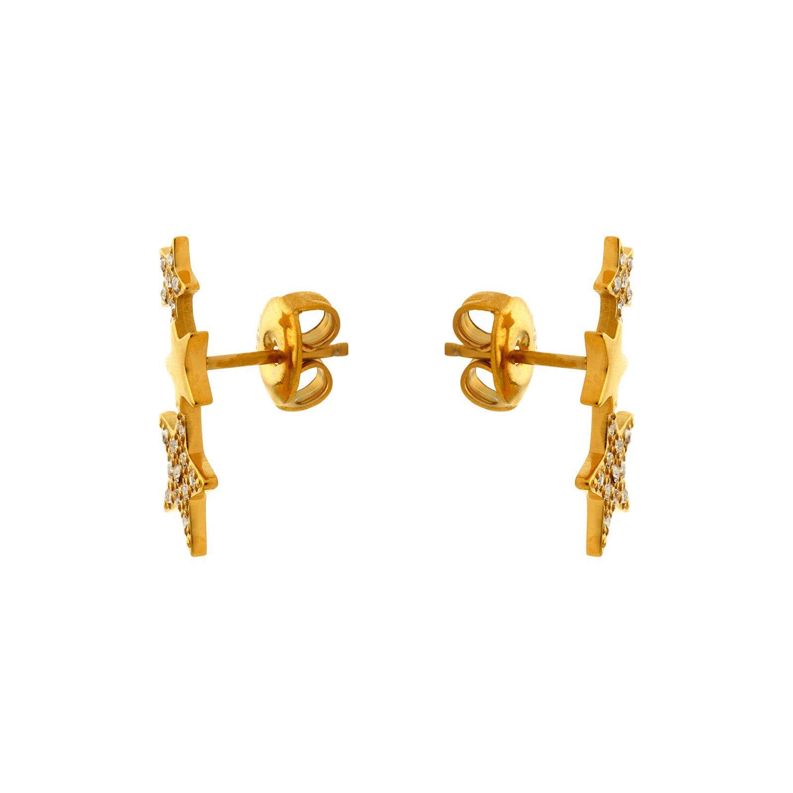 boucles d'oreilles callas acier trois étoiles chute lisse et oxyde de zirconium doré