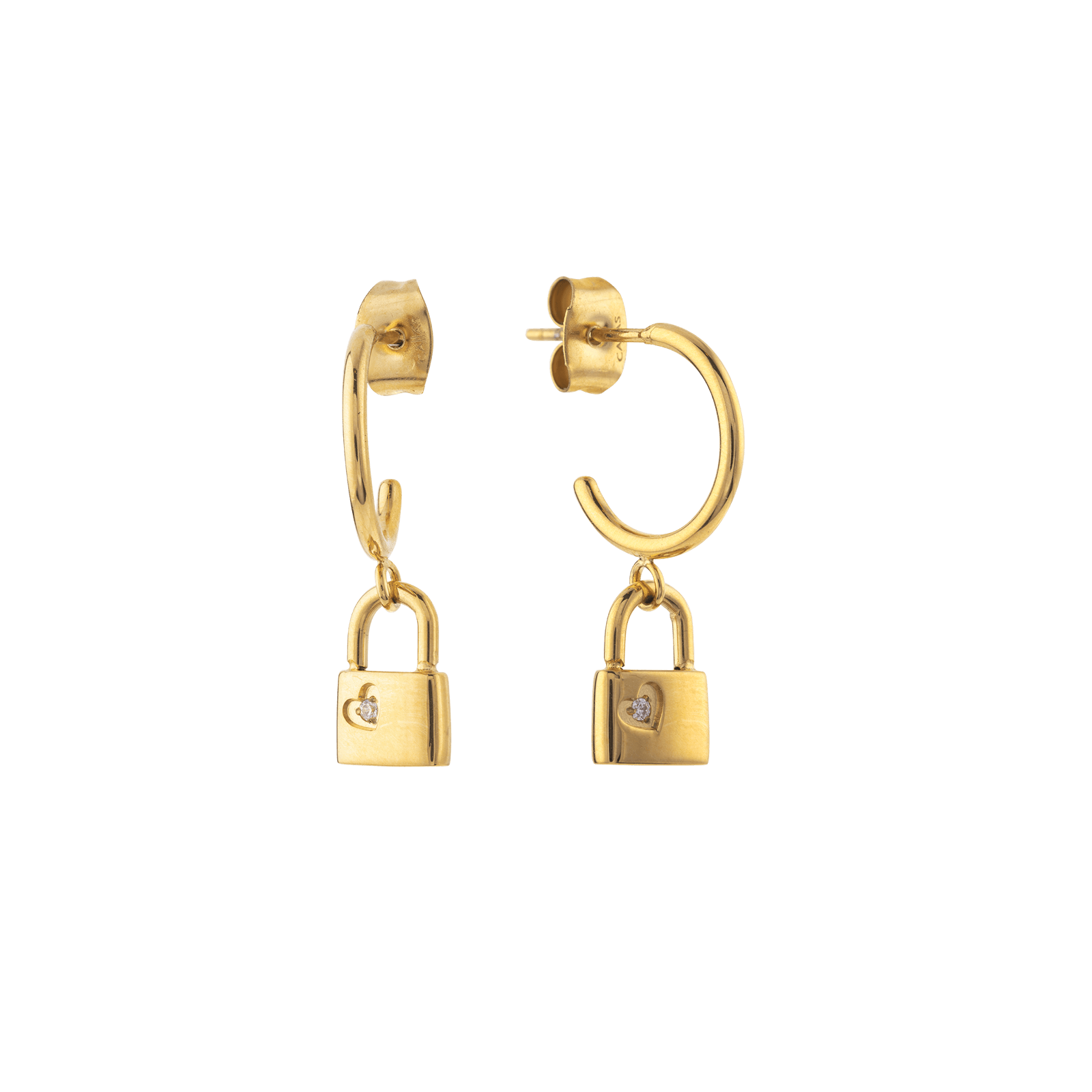 acier pendentif cadenas et oxyde de zirconium doré