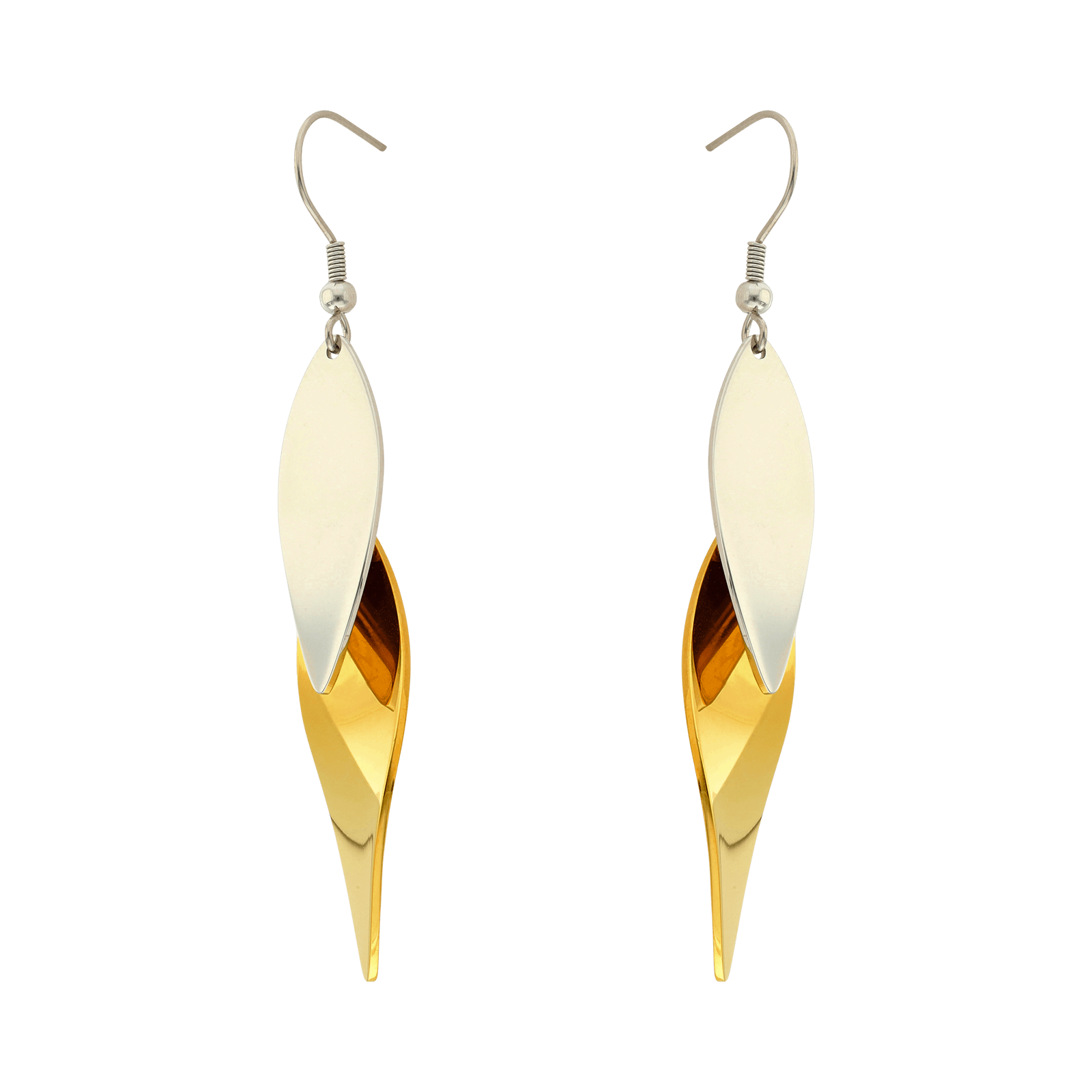 Boucles d'Oreilles Callas Acier double feuille Bicolore