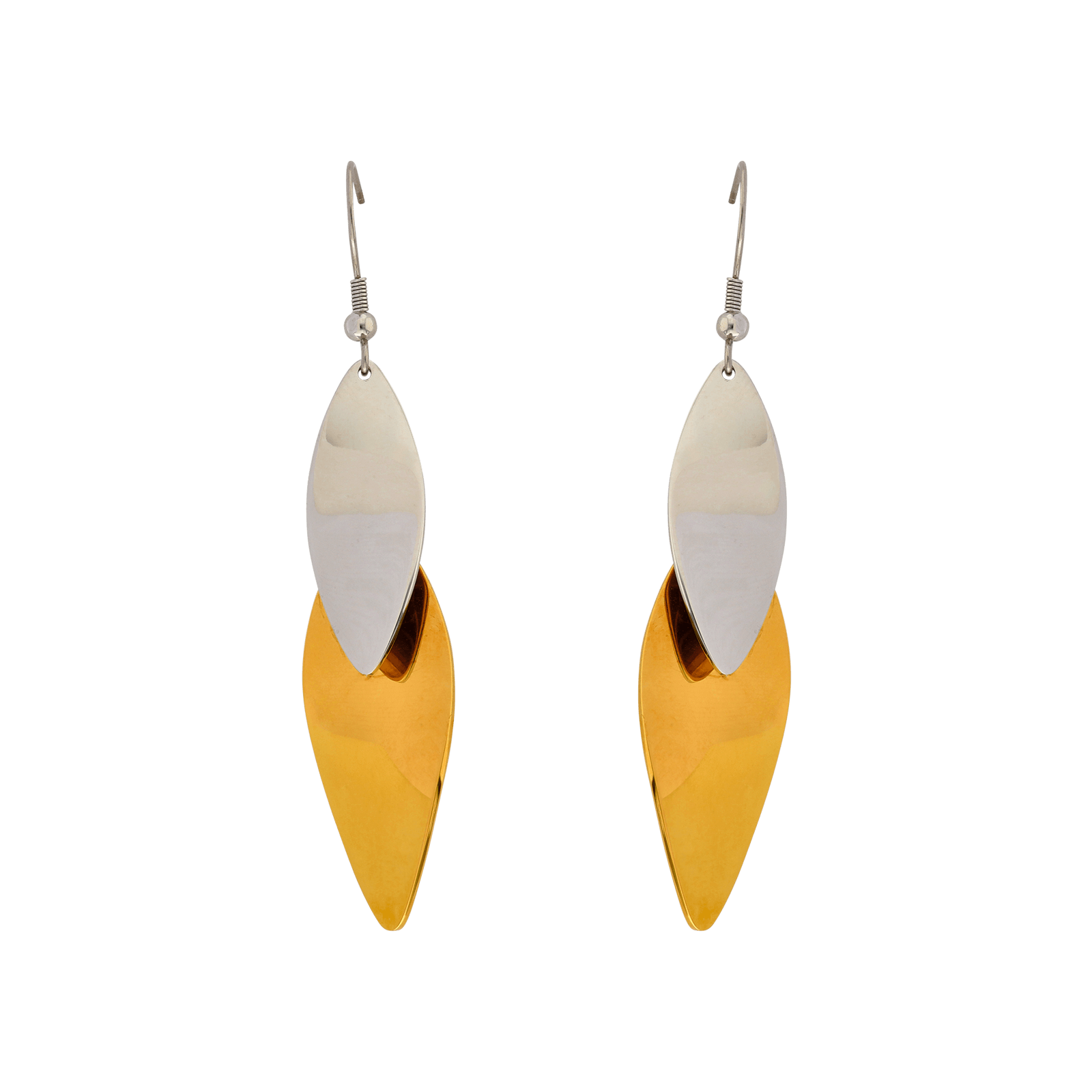 Boucles d'Oreilles Callas Acier double feuille Bicolore