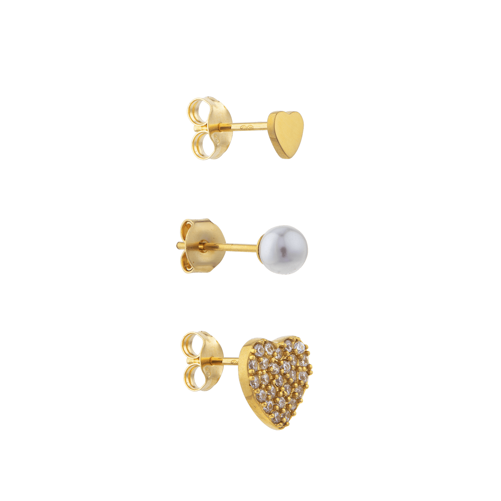 Boucles D'oreilles Dépareillées Acier Jaune Cœur Zirconium Perle
