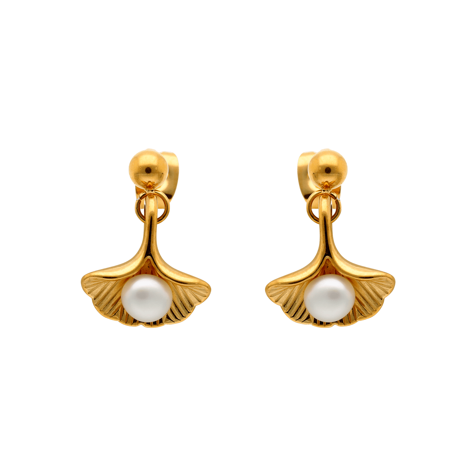 boucles d'oreilles callas acier doré pétale de fleur et perle