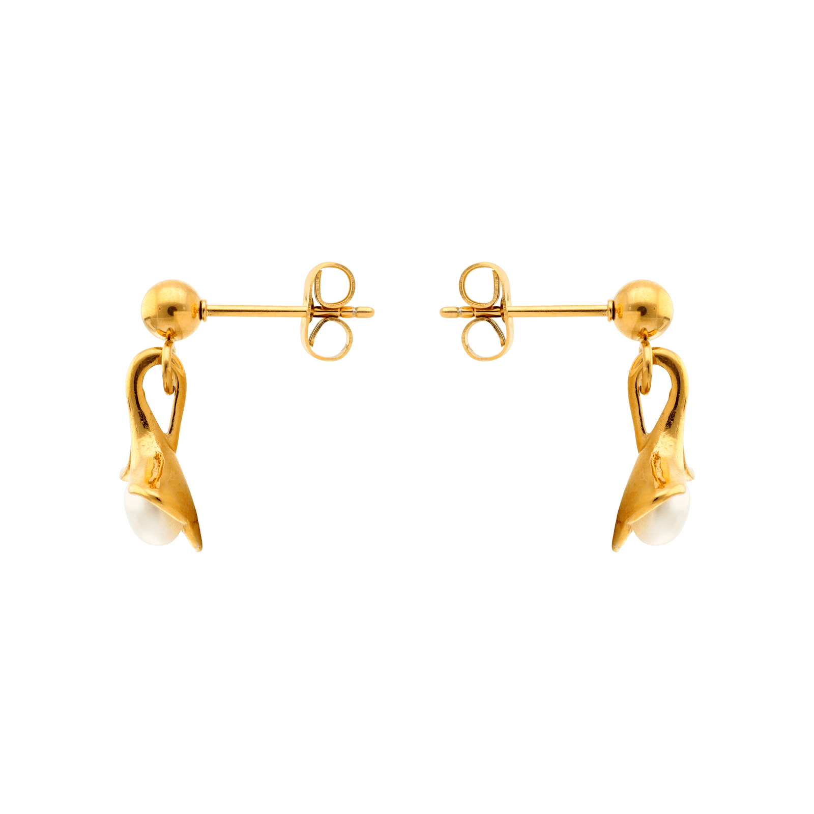 boucles d'oreilles callas acier doré pétale de fleur et perle