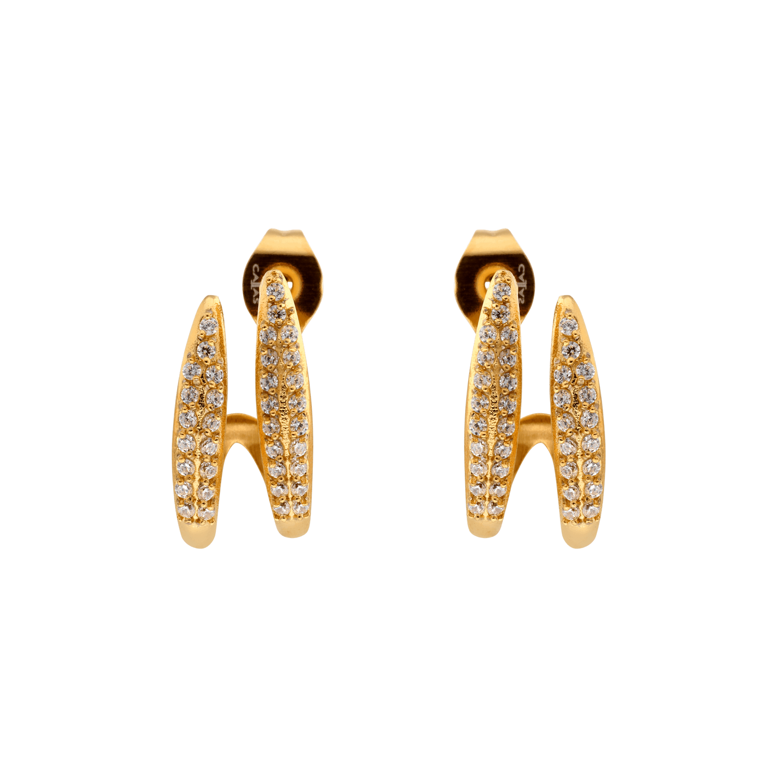 Boucles d'Oreilles Callas Acier doré deux griffes et Zirconia Cubique 1mm