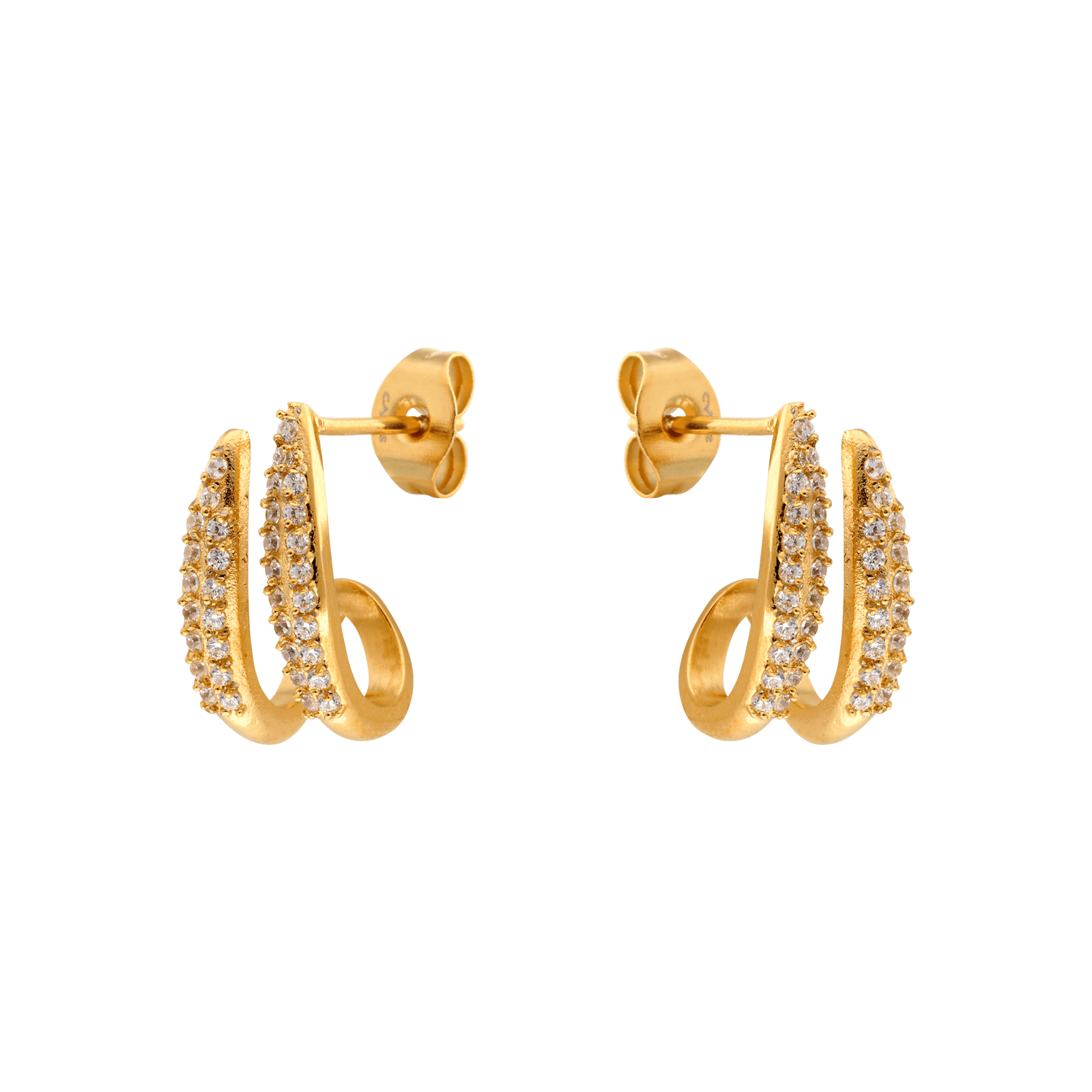 Boucles d'Oreilles Callas Acier doré deux griffes et Zirconia Cubique 1mm